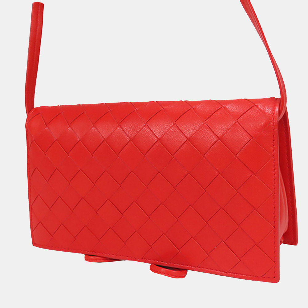 

Bottega Veneta Red Intrecciato Wallet On Strap