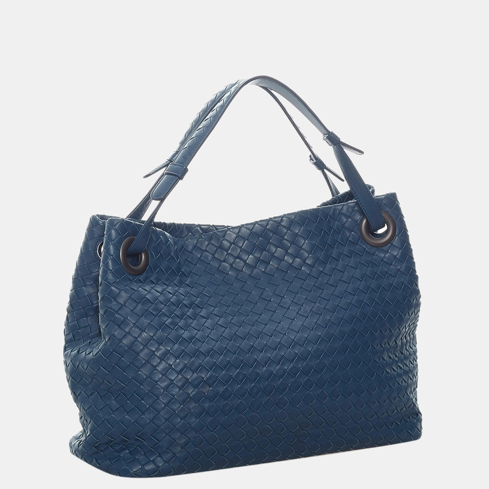 

Bottega Veneta Blue Intrecciato Leather Shoulder Bag