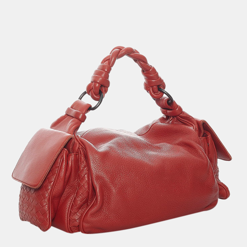 

Bottega Veneta Red Intrecciato Leather Trim Top Handle Bag