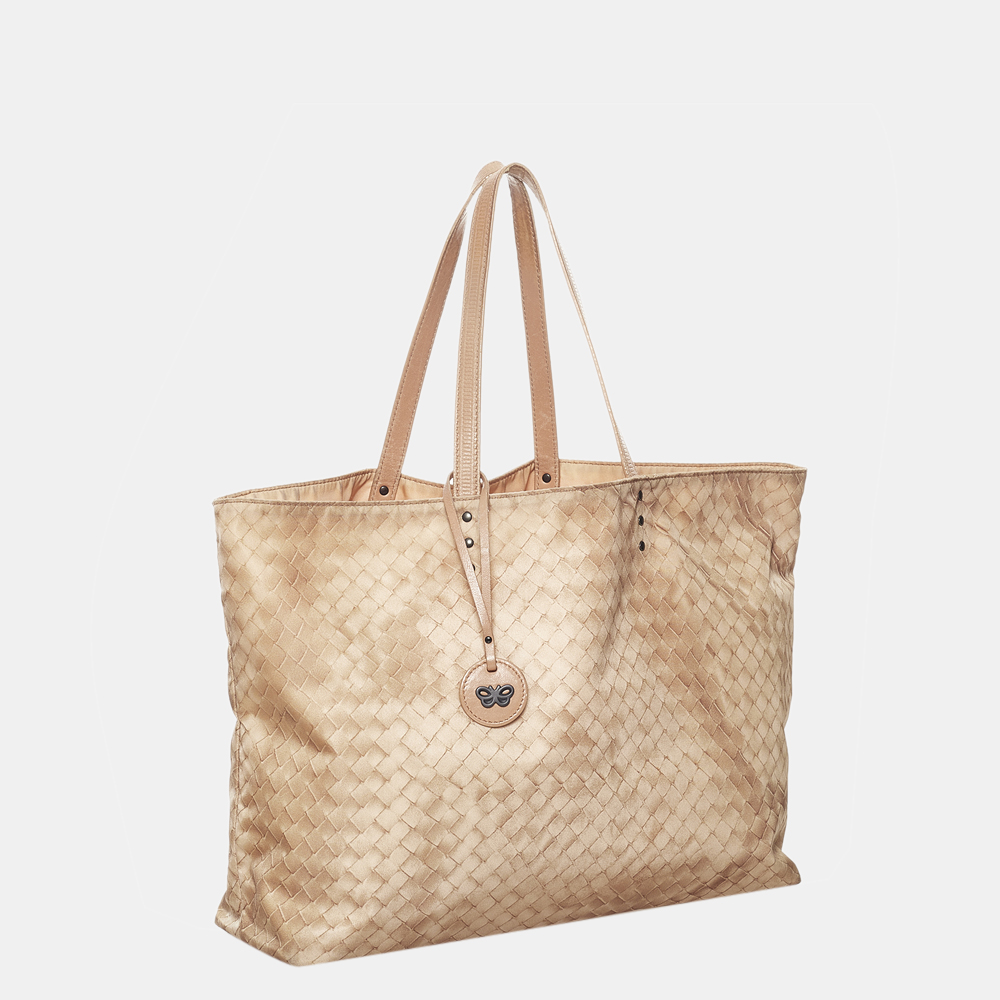 

Bottega Veneta Beige Intrecciolusion Nylon Tote Bag