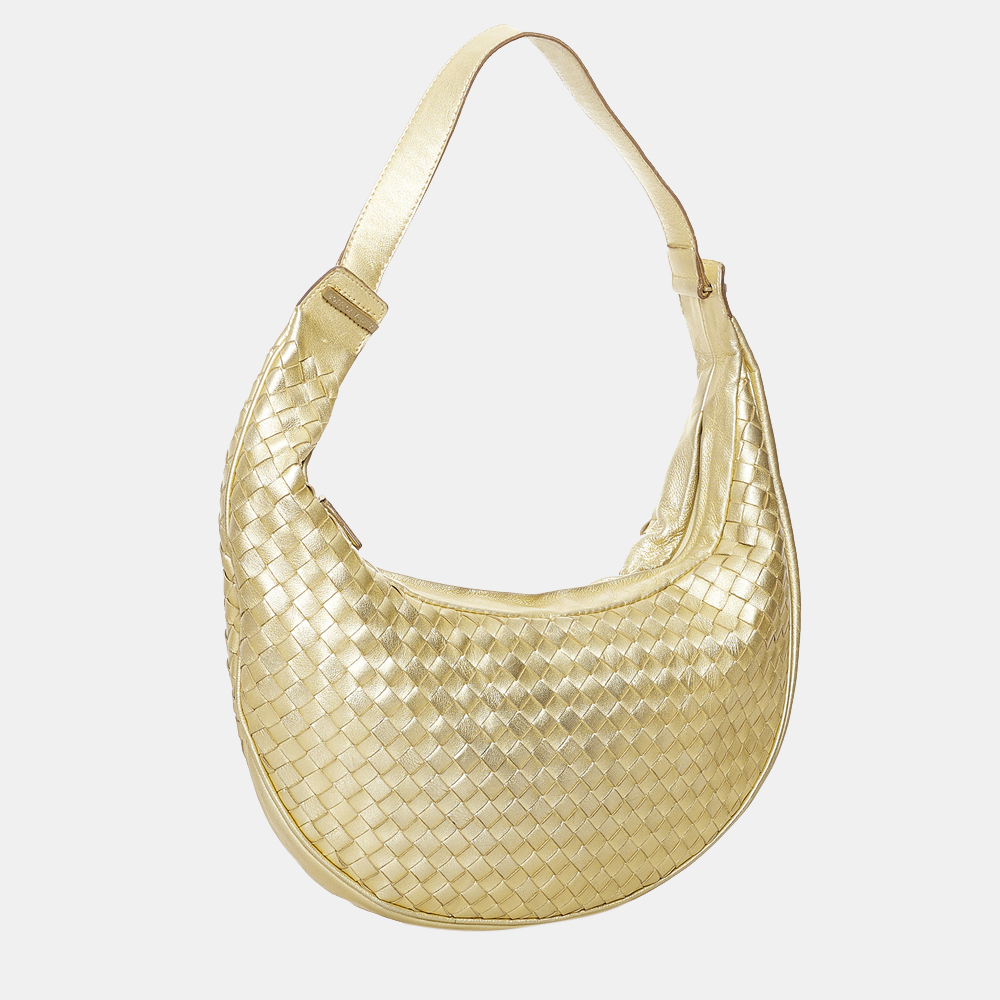 

Bottega Veneta Gold Intrecciato Leather Hobo Bag
