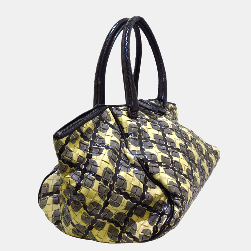 

Bottega Veneta Yellow/Black Intrecciato Leather Handbag
