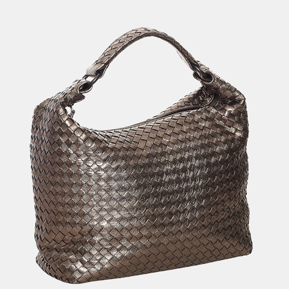 

Bottega Veneta Silver Intrecciato Leather Hobo Bag