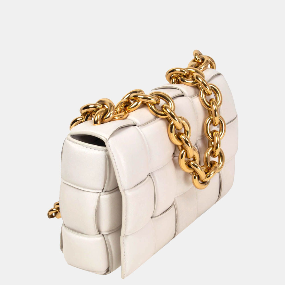 

Bottega Veneta White Leather Chain Cassette Shoulder Bag