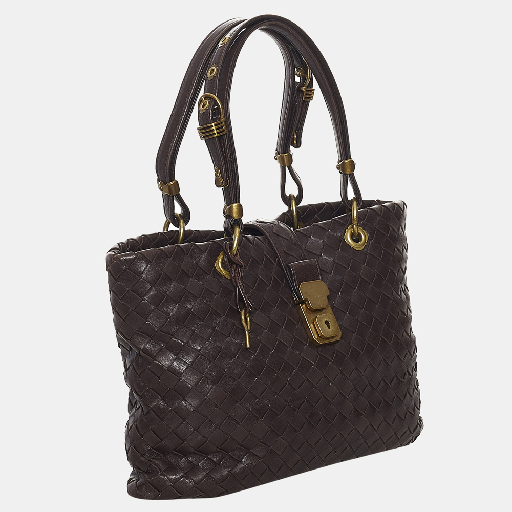 

Bottega Veneta Brown Intrecciato Roma Leather Handbag