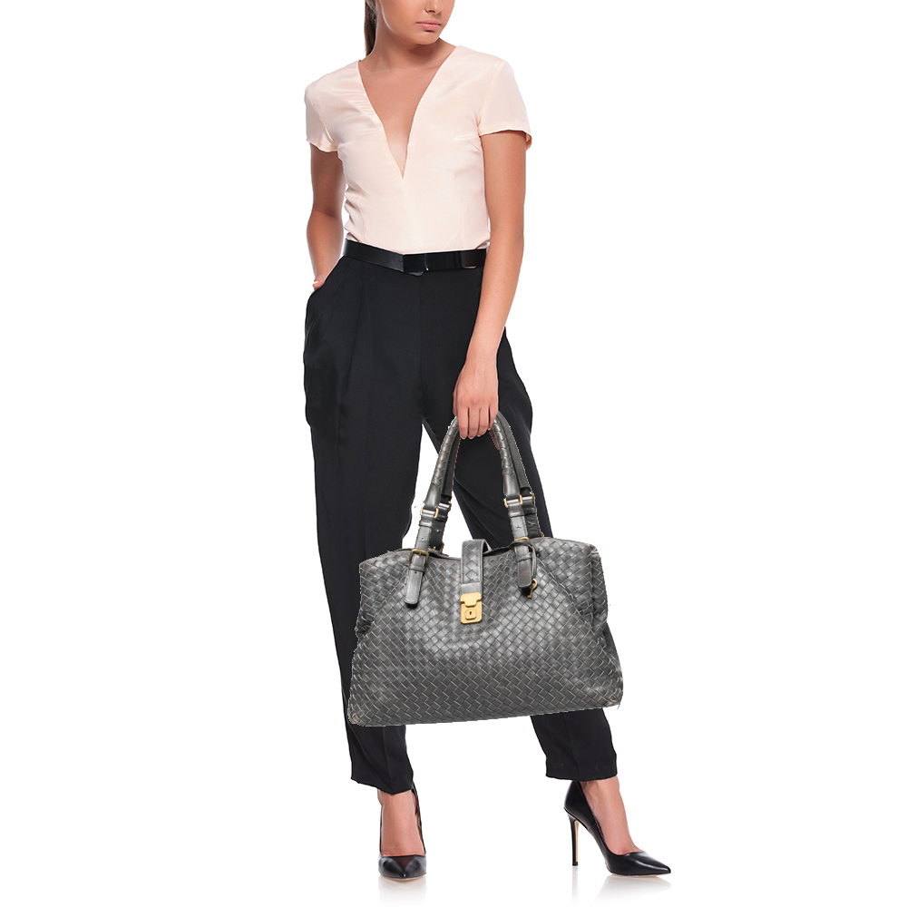 

Bottega Veneta Grey Intrecciato Leather Medium Roma Tote