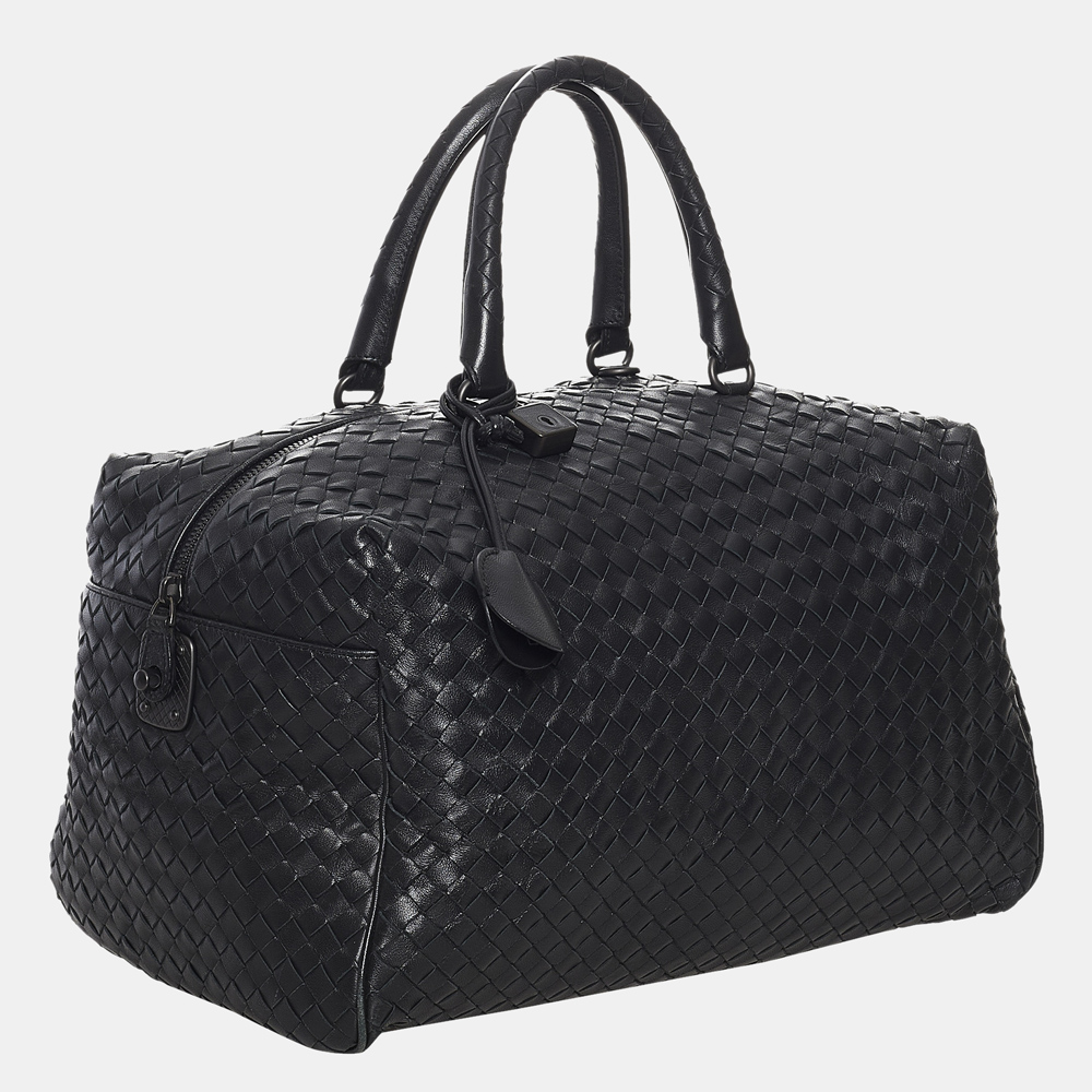 

Bottega Veneta Black Intrecciato Leather Boston Bag
