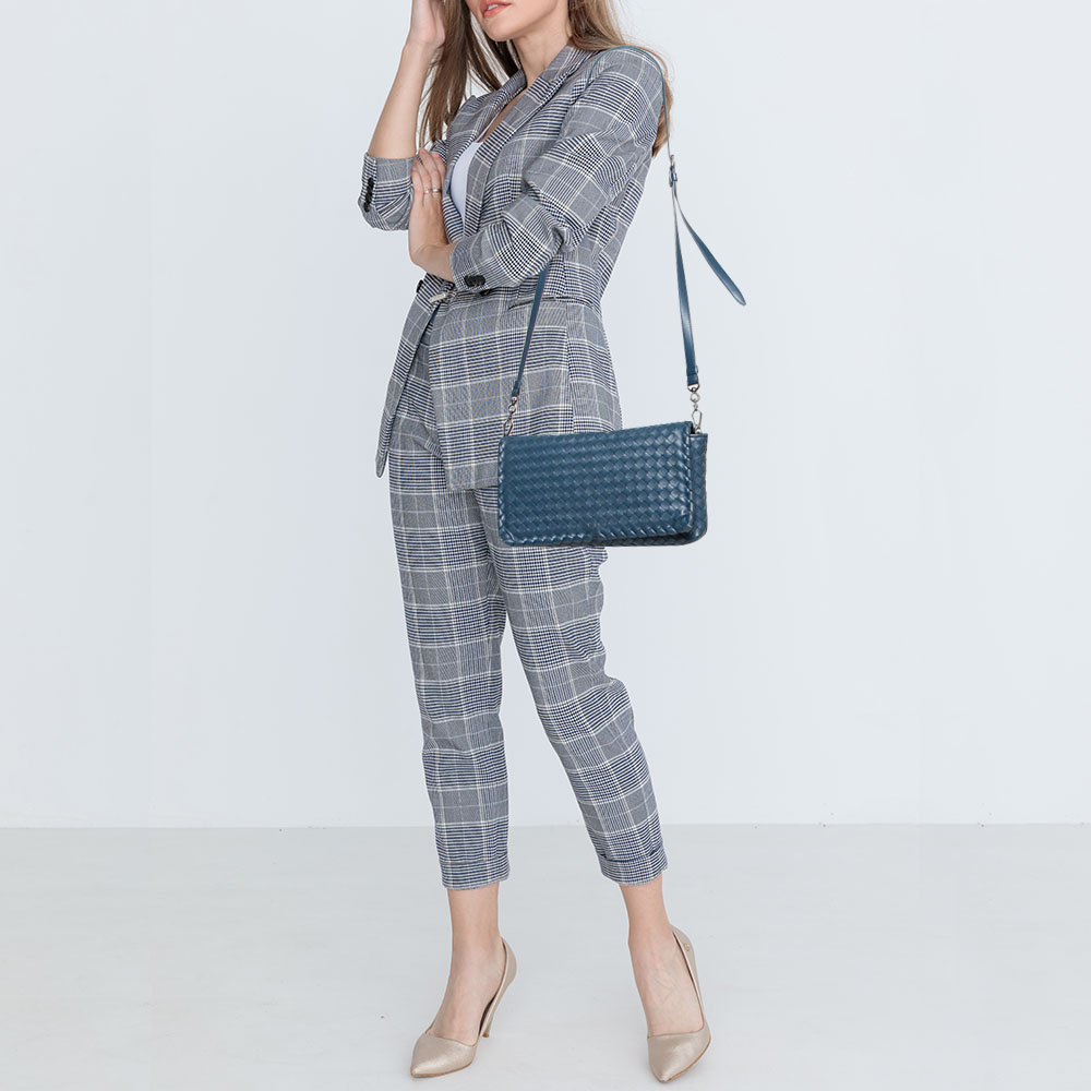 

Bottega Veneta Blue Intrecciato Leather Flap Shoulder Bag