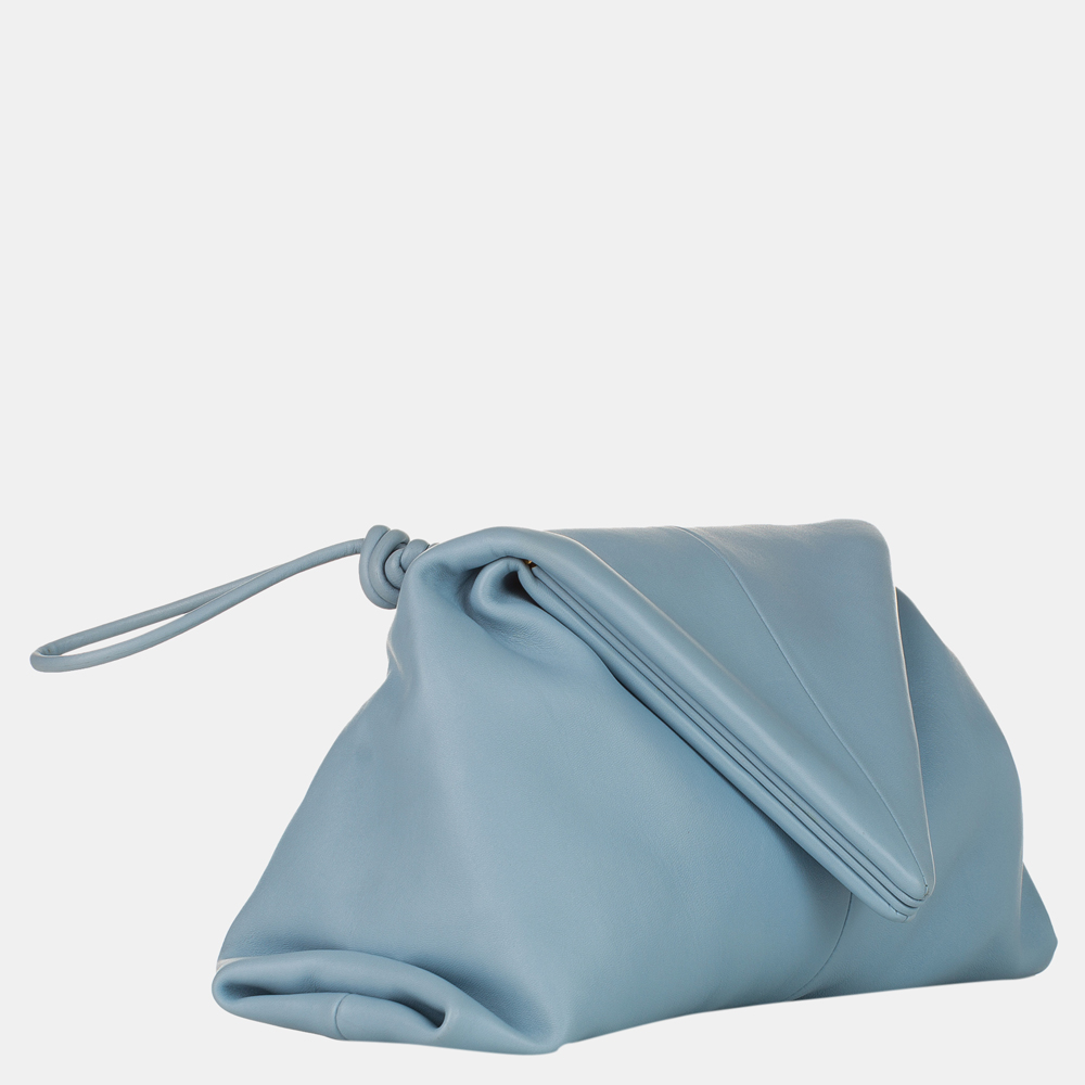 

Bottega Veneta Blue BV Trine Angular Leather Clutch Bag