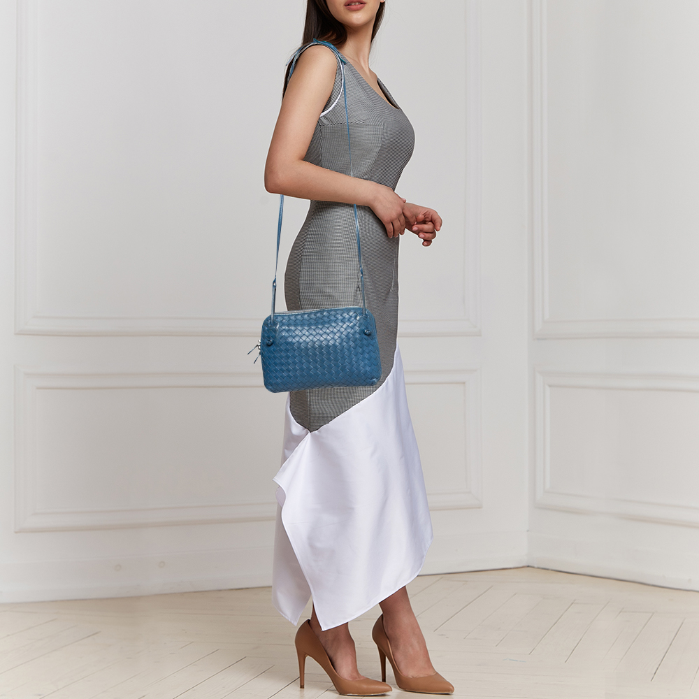 

Bottega Veneta Blue Intrecciato Leather Nodini Crossbody Bag