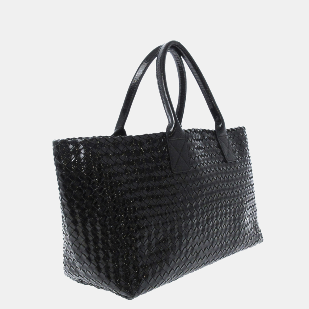 

Bottega Veneta Black Intrecciato Capri Patent Leather Tote Bag