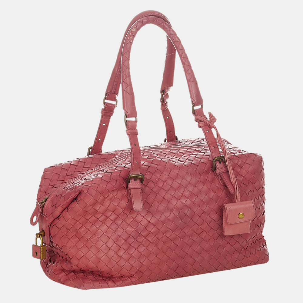 

Bottega Veneta Pink Intrecciato Leather Boston Bag
