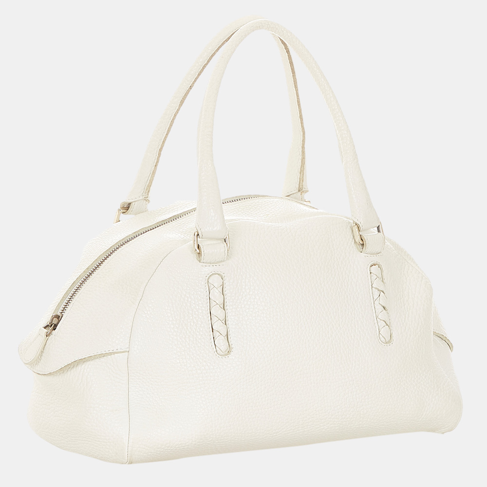 

Bottega Veneta White Intrecciato Leather Handbag