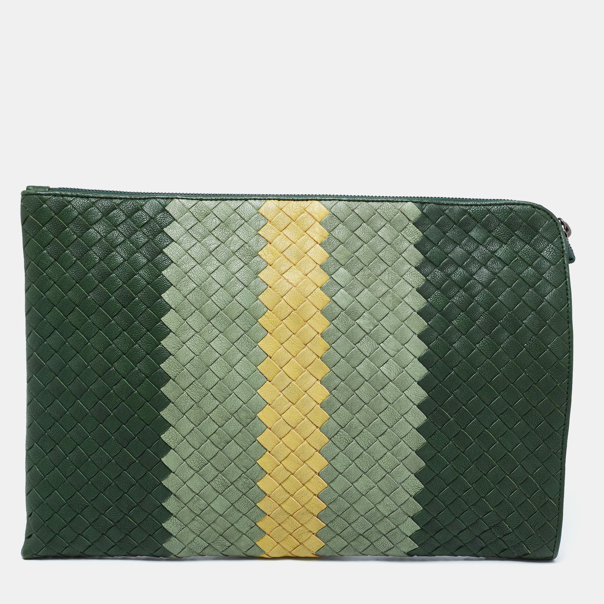 Pre Owned Bottega Veneta Multicolor Intrecciato Leather Top Zip Pouch