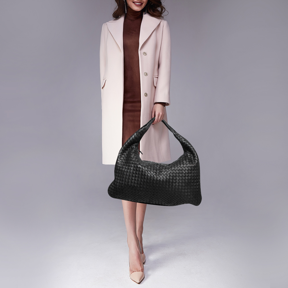 

Bottega Veneta Black Intrecciato Leather Large Veneta Hobo