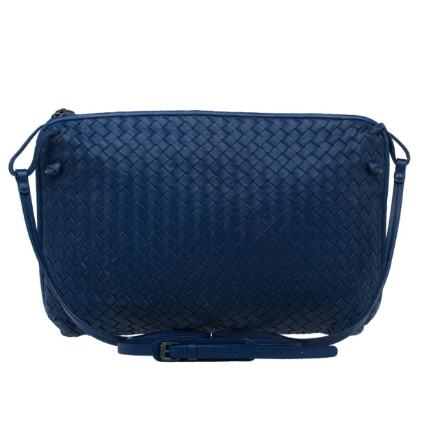 Pre Owned Bottega Veneta Blue Intrecciato Leather Crossbody