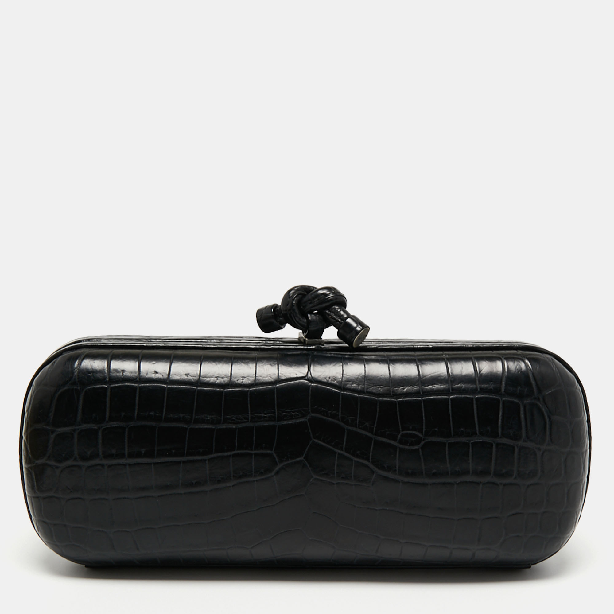 Pre Owned Bottega Veneta Black Crocodile Knot Clutch