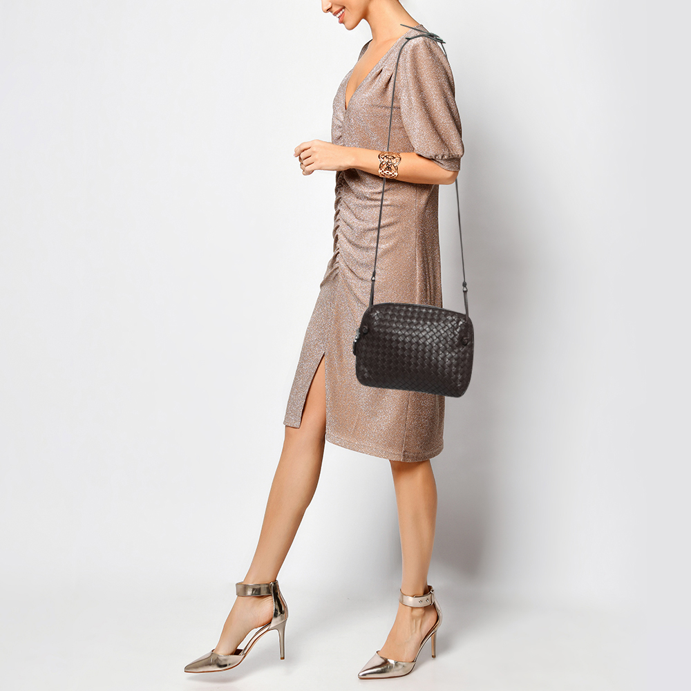 

Bottega Veneta Dark Brown Intrecciato Leather Nodini Crossbody Bag
