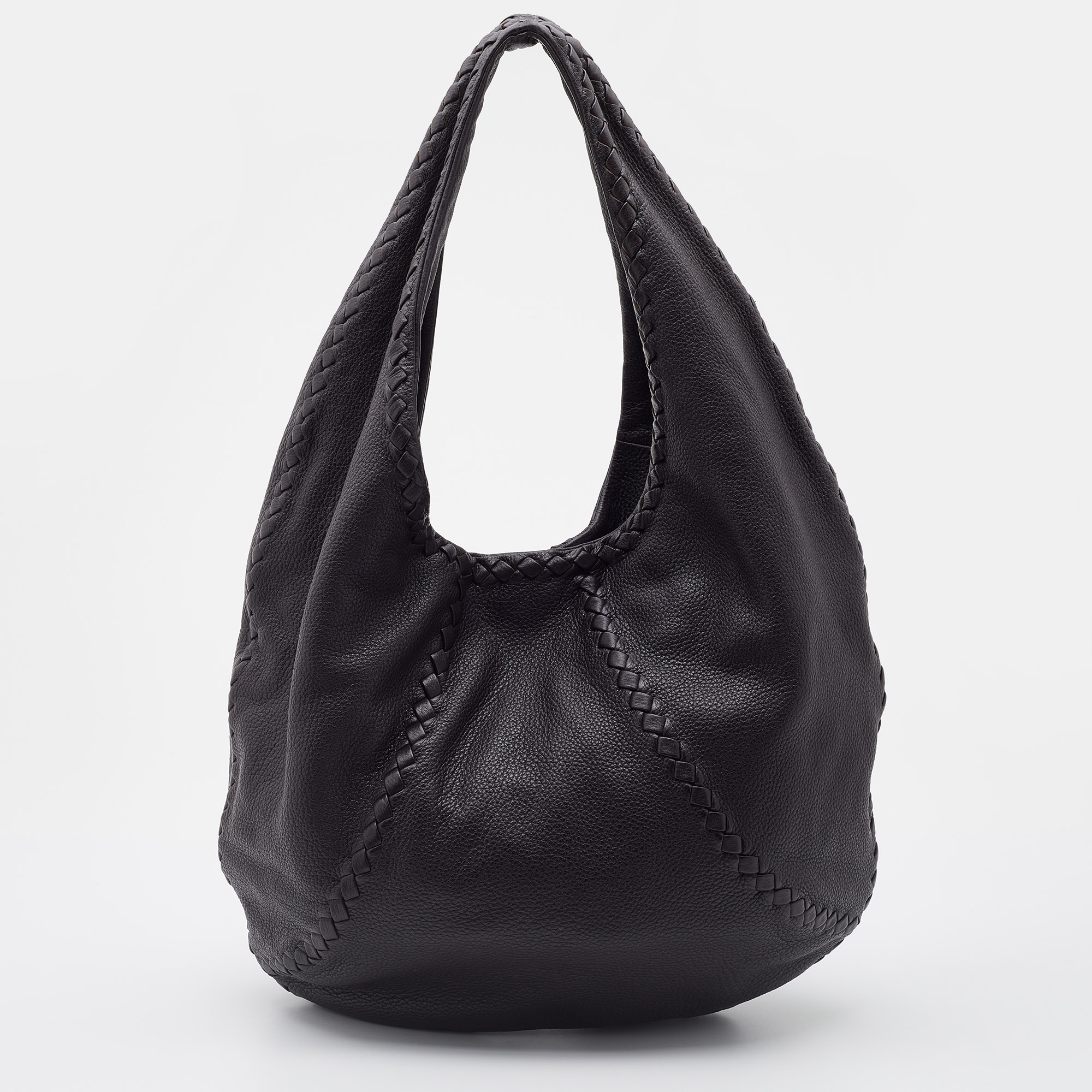 Pre Owned Bottega Veneta Dark Brown Leather Large Baseball Hobo