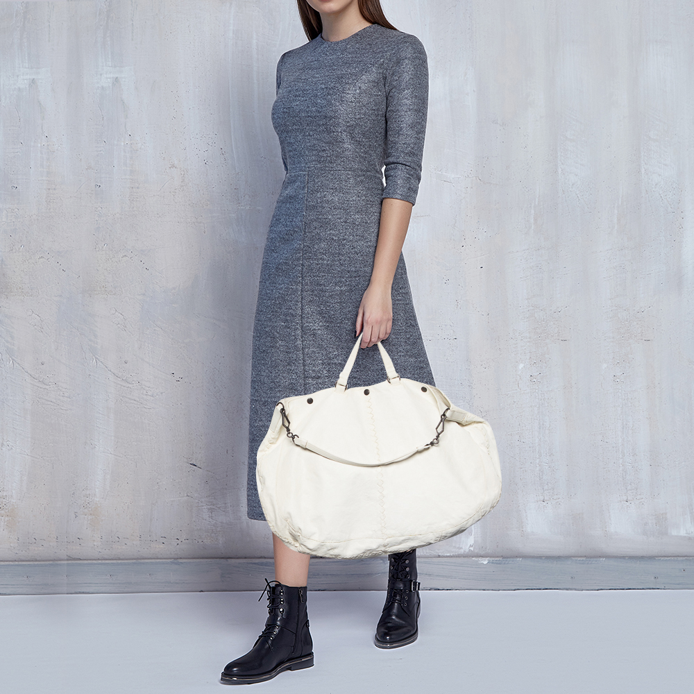 

Bottega Veneta White Leather Shopping Tote