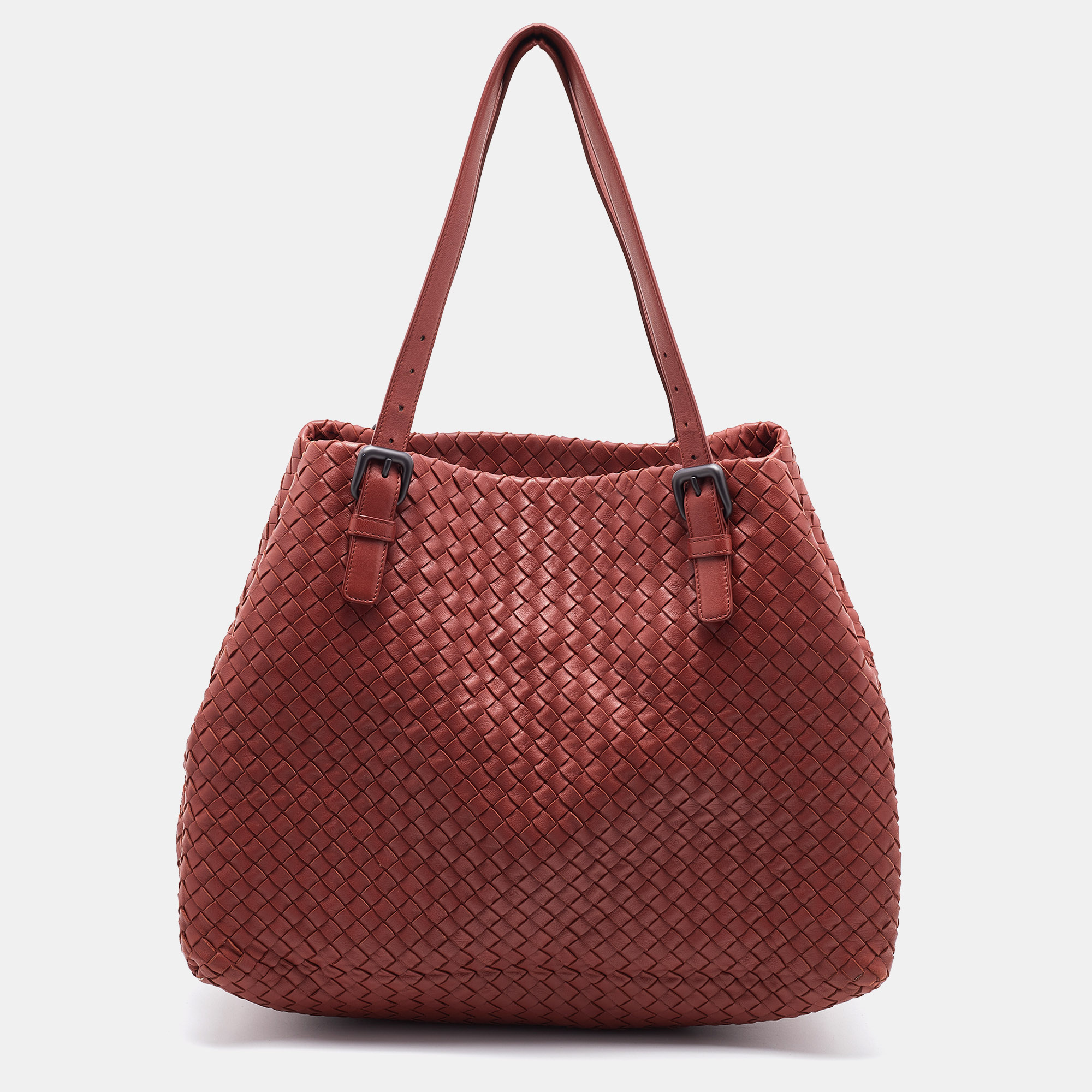Pre Owned Bottega Veneta Brick Red Intrecciato Leather Large Cesta Tote