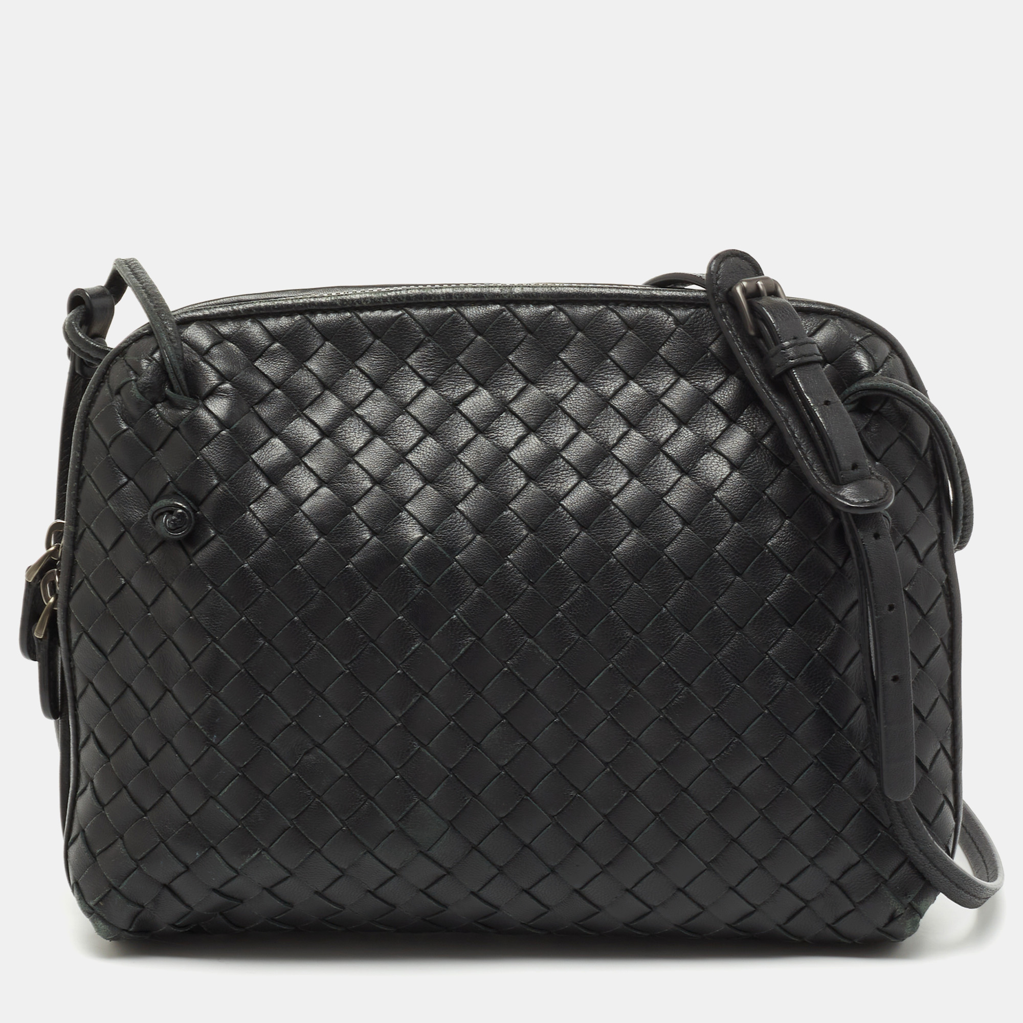 Bottega Veneta Nodini Shoulder Bag in Black Intrecciato Leather