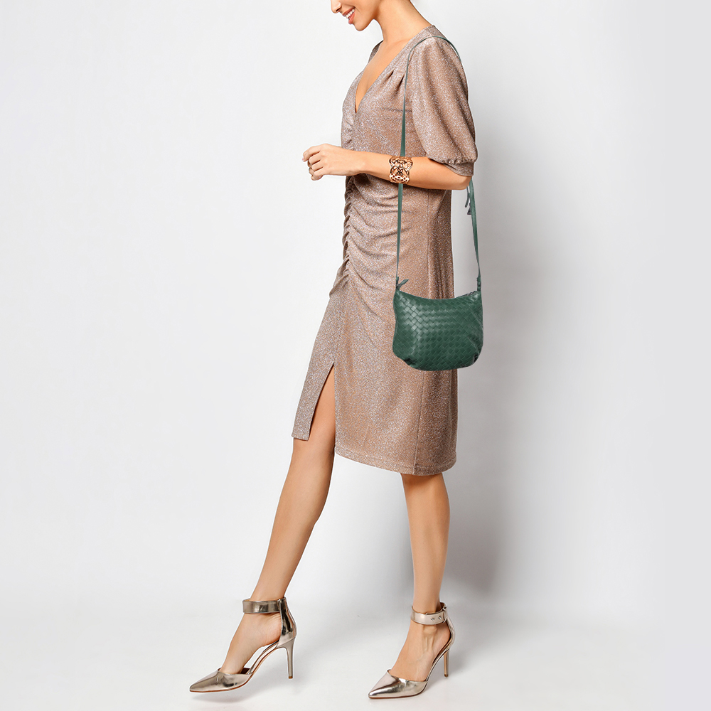 

Bottega Veneta Dark Green Intrecciato Leather Shoulder Bag