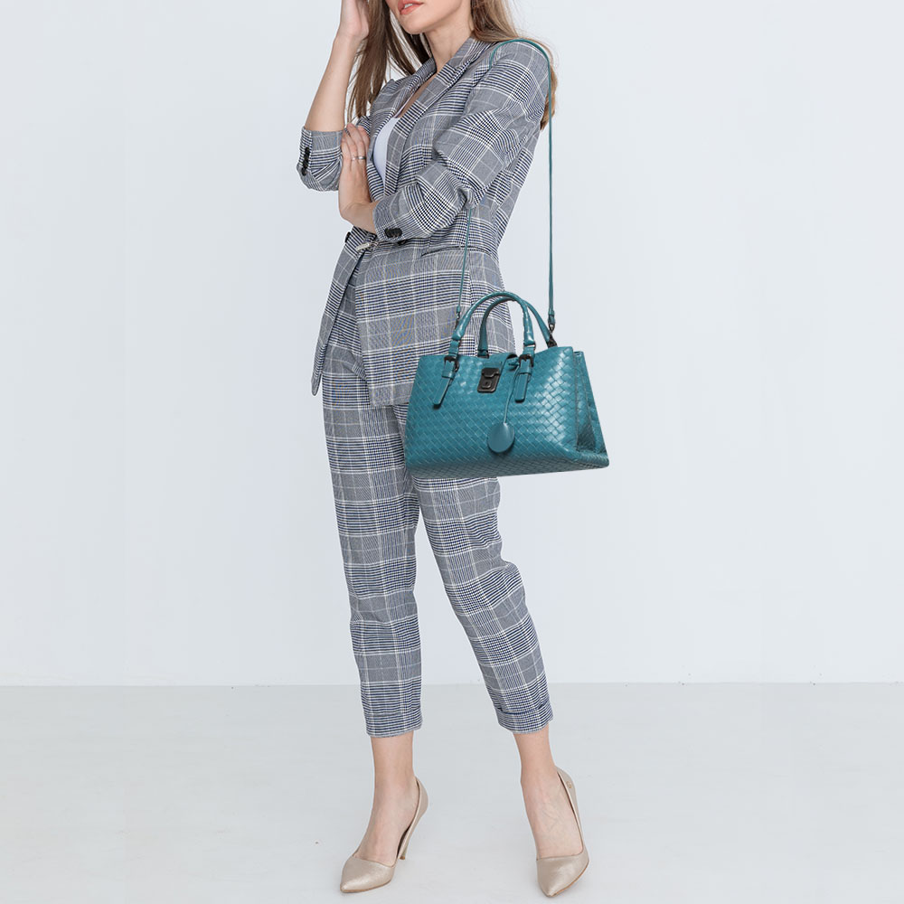 

Bottega Veneta Blue Intrecciato Leather Small Roma Tote