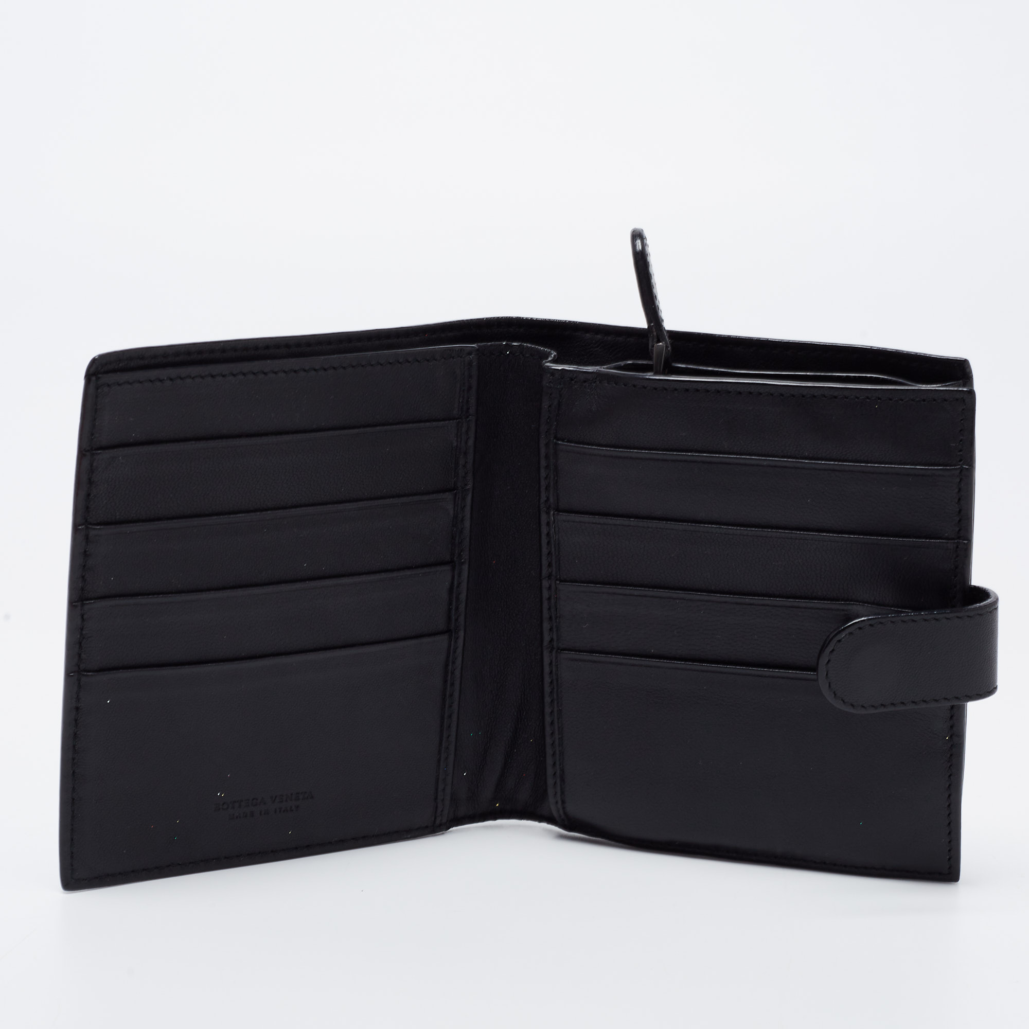 

Bottega Veneta Black Intrecciato Leather French Compact Wallet
