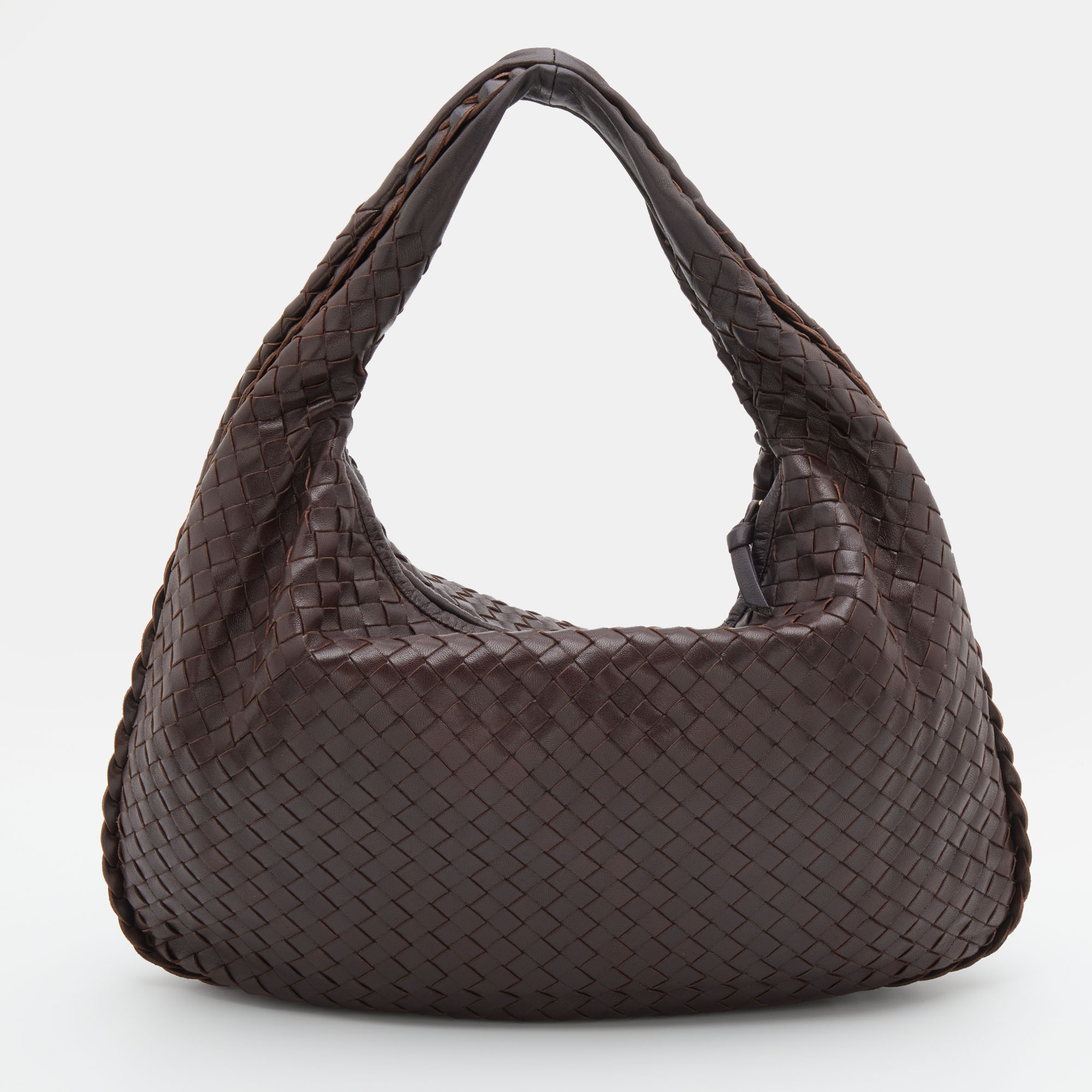 Pre Owned Bottega Veneta Dark Brown Intrecciato Leather Medium Veneta Hobo