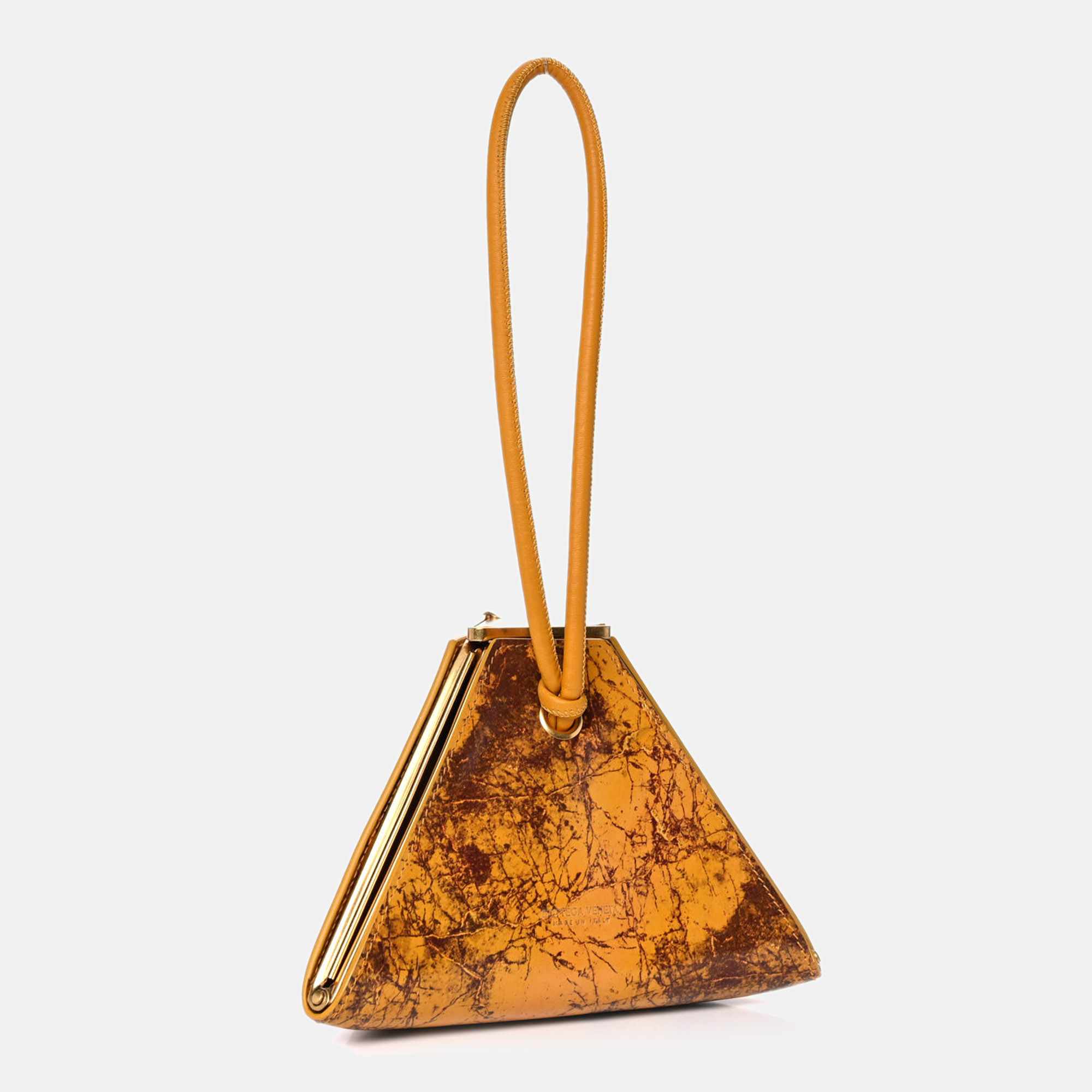 

Bottega Veneta Yellow Marble Leather Spazzolato Pyramid Bag