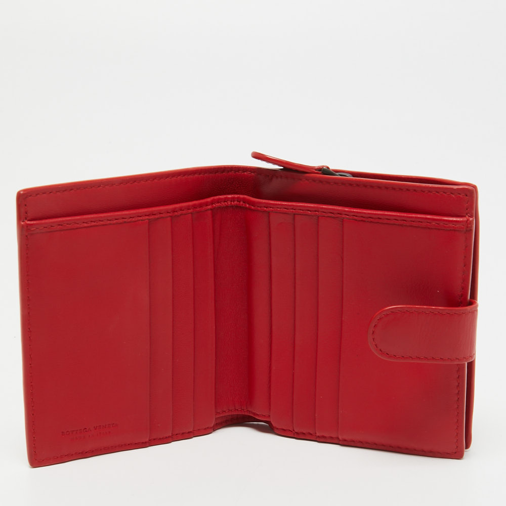 

Bottega Veneta Red Intrecciato Leather French Compact Wallet