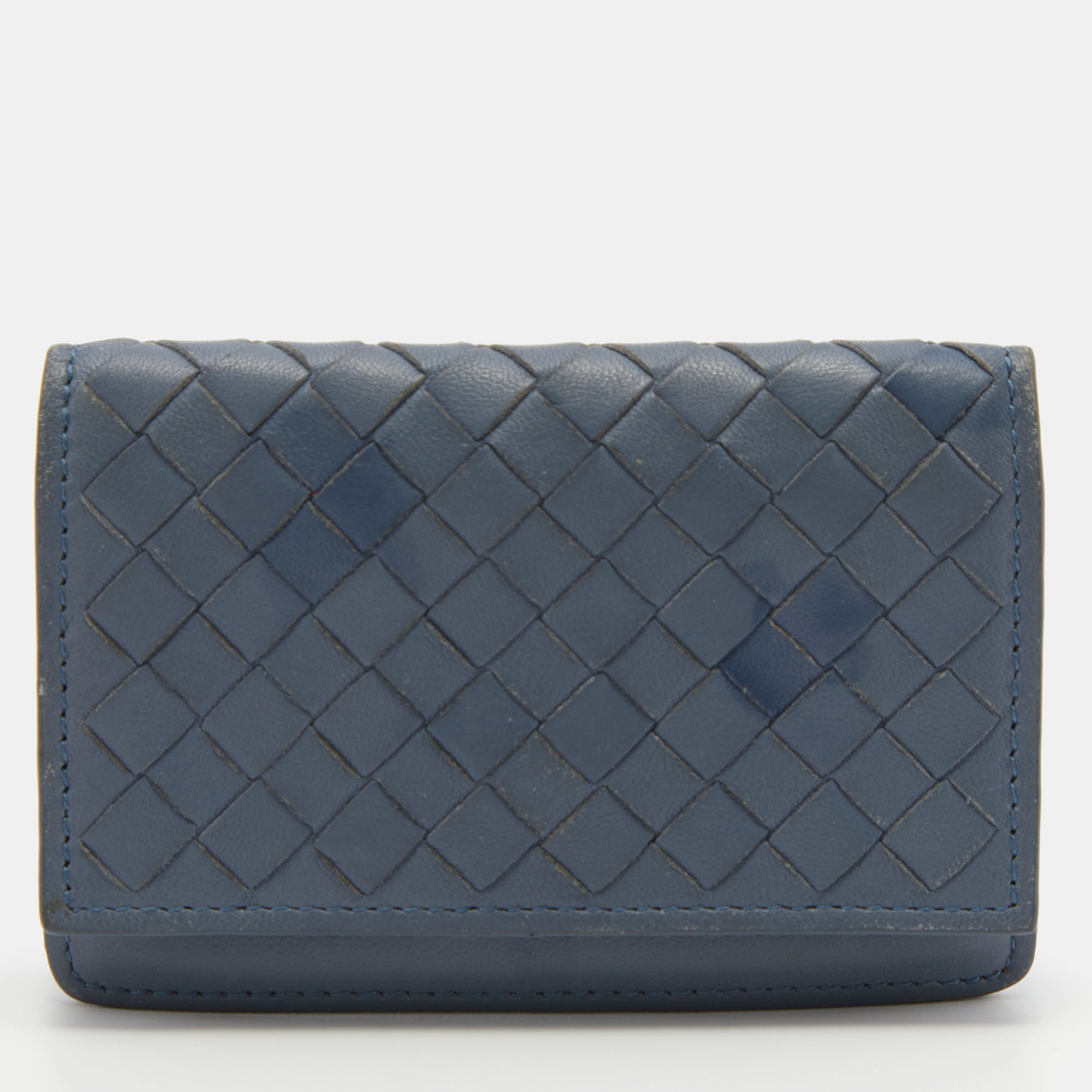 Pre-owned Bottega Veneta Blue Intrecciato Leather Card Case