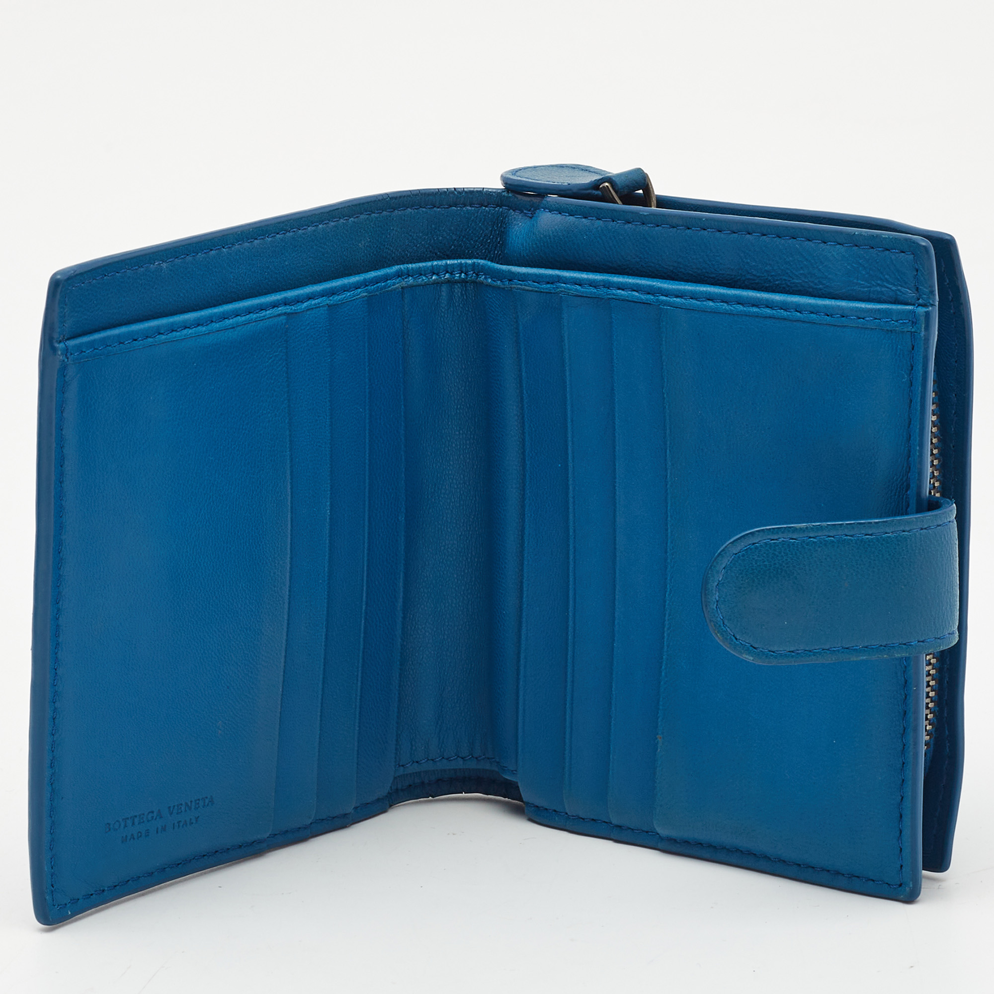 

Bottega Veneta Blue Intrecciato Leather French Compact Wallet