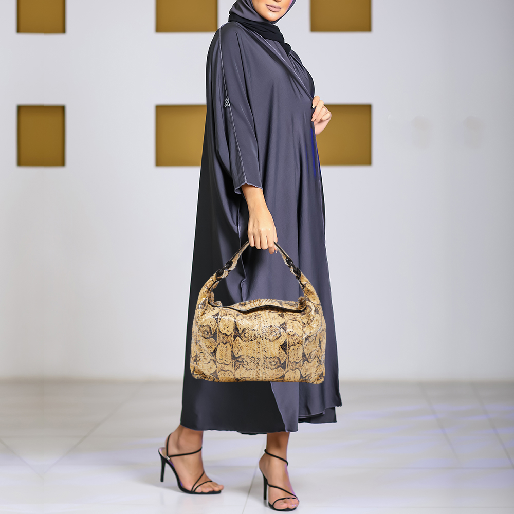

Bottega Veneta Cream/Black Watersnake Leather Sloane Hobo