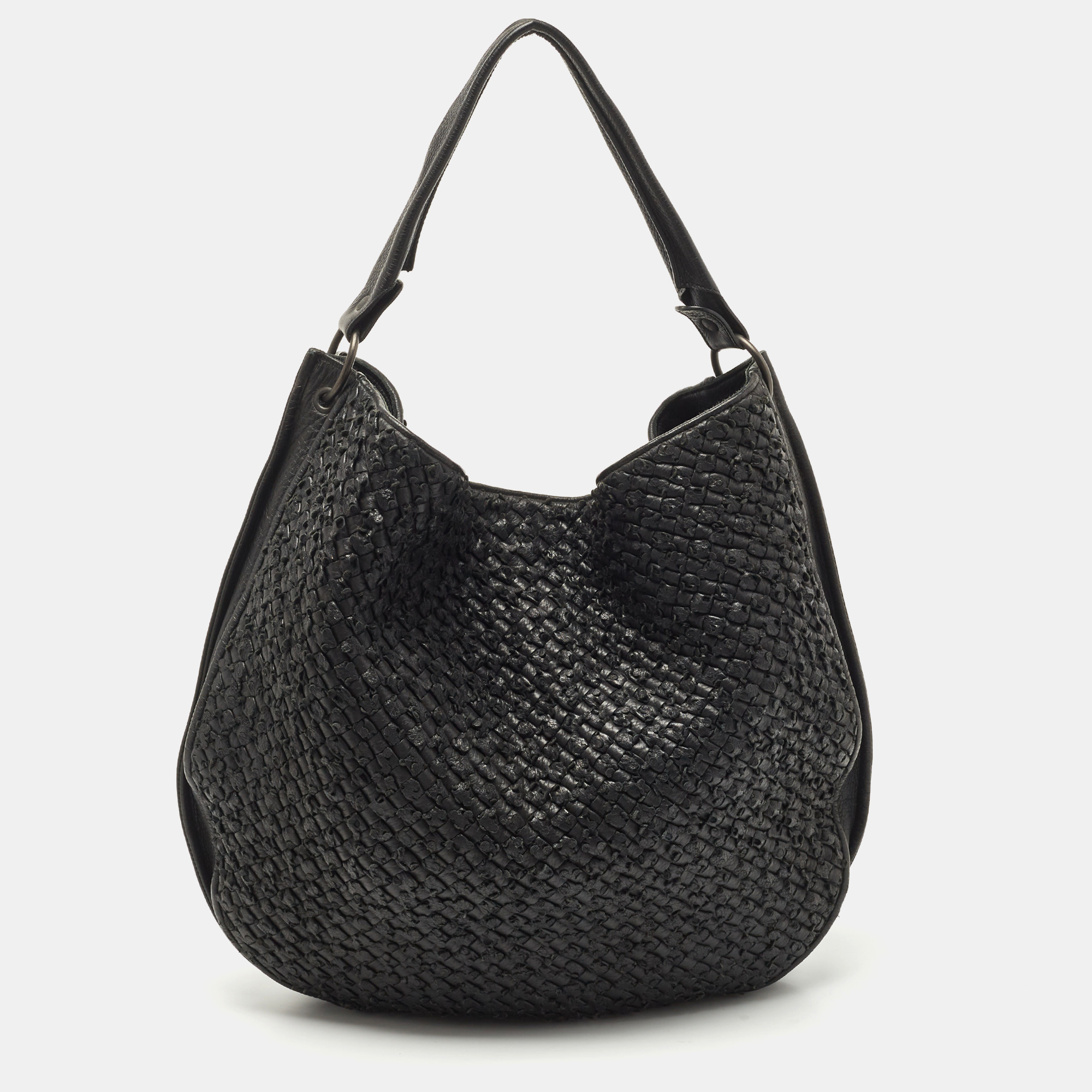 

Bottega Veneta Black Intercciato Leather  Loop Hobo