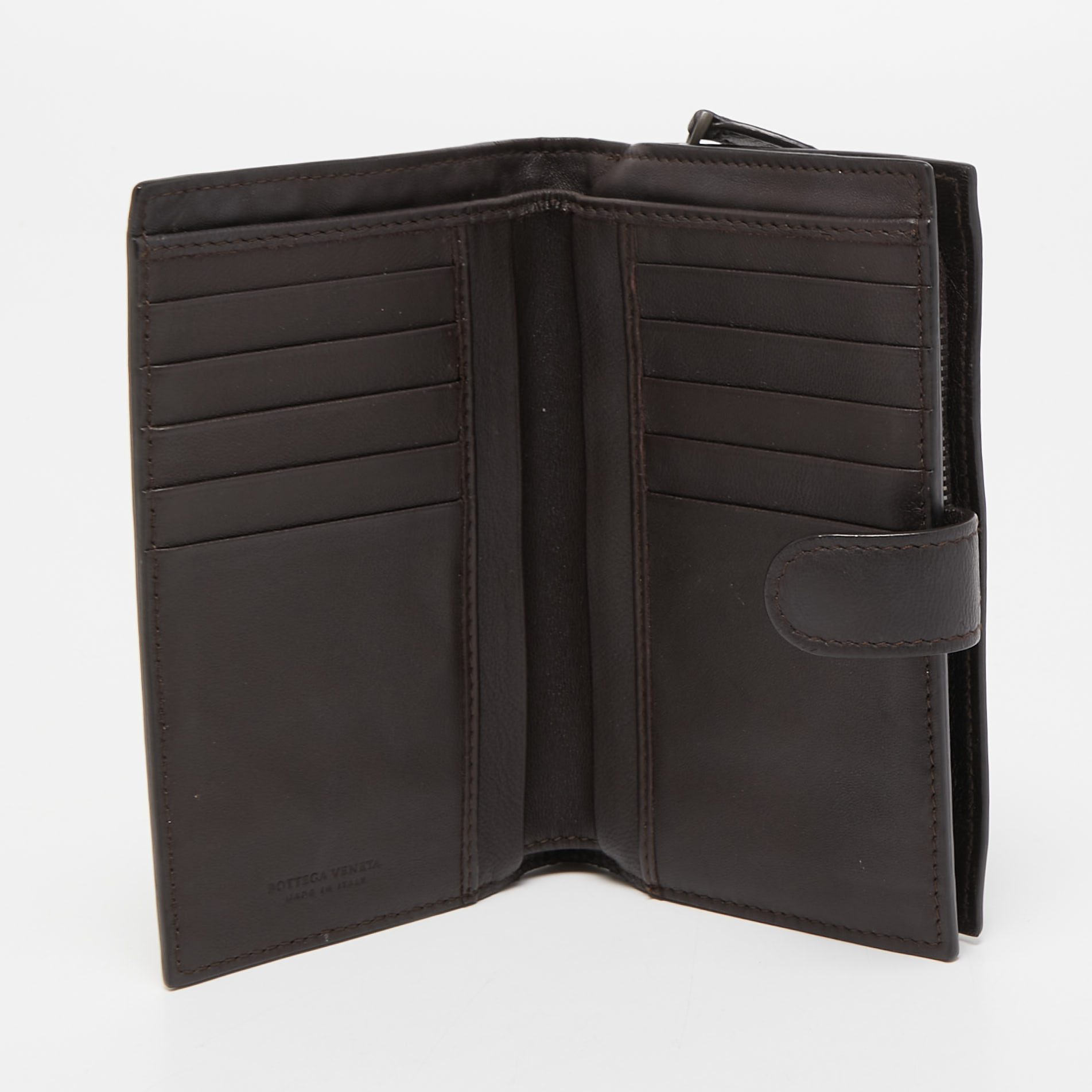 

Bottega Veneta Dark Brown Intrecciato Leather French Wallet