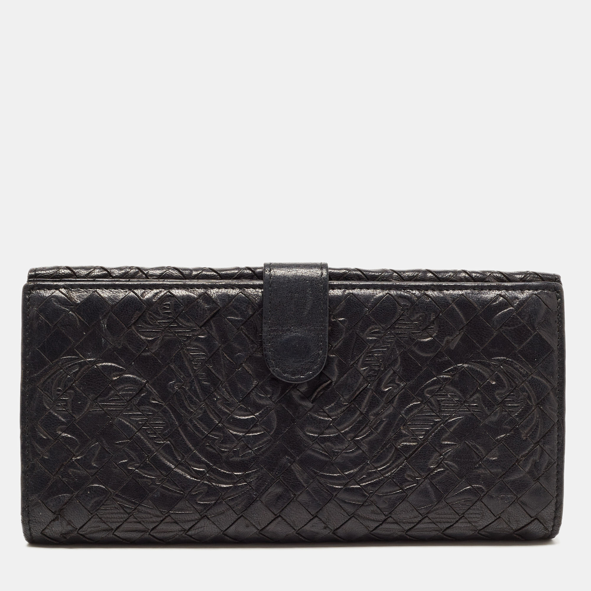 

Bottega Veneta Black Intrecciato Leather Flap Continental Wallet
