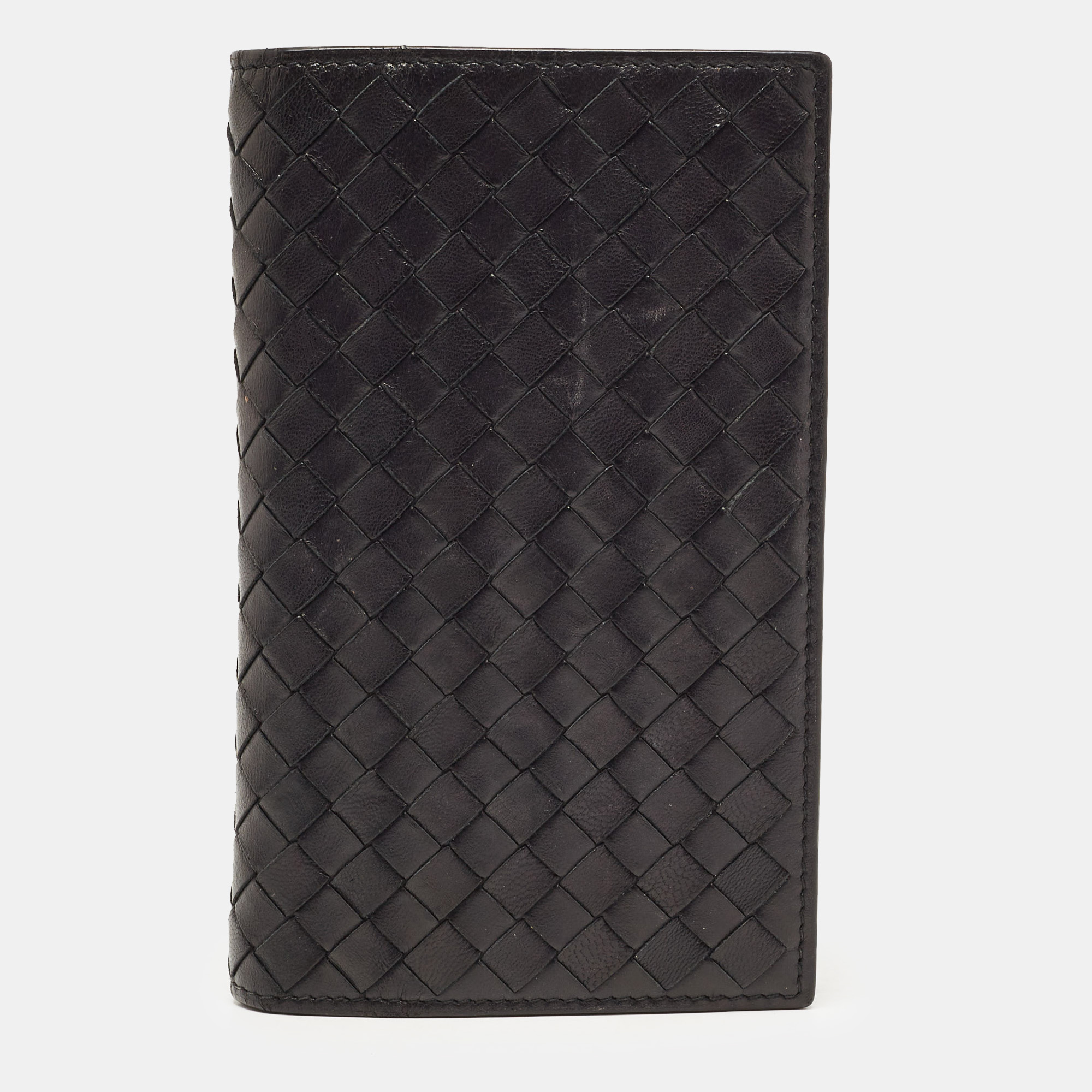 Pre-owned Bottega Veneta Black Intrecciato Leather Trifold French Wallet