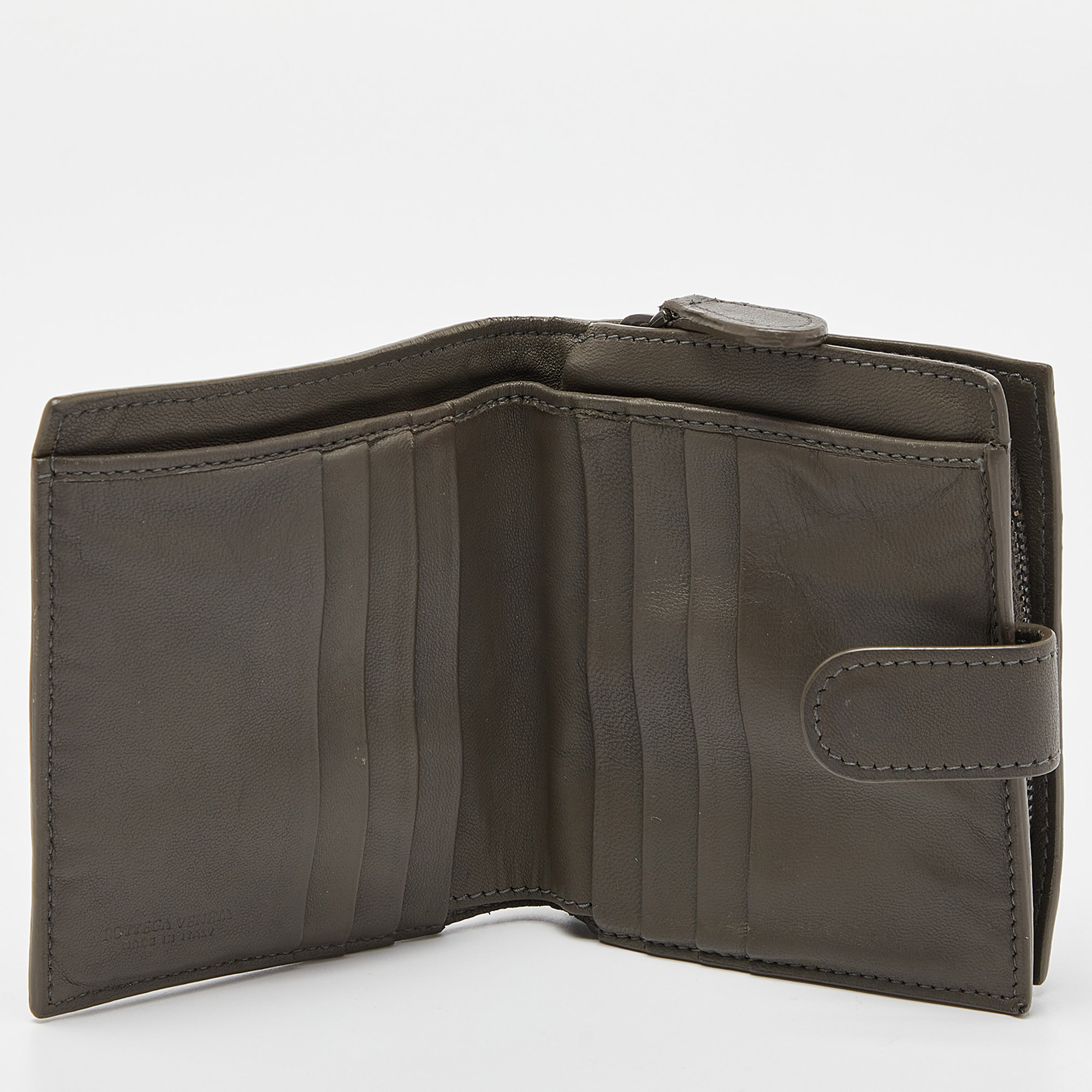 

Bottega Veneta Grey Intrecciato Leather French Compact Wallet