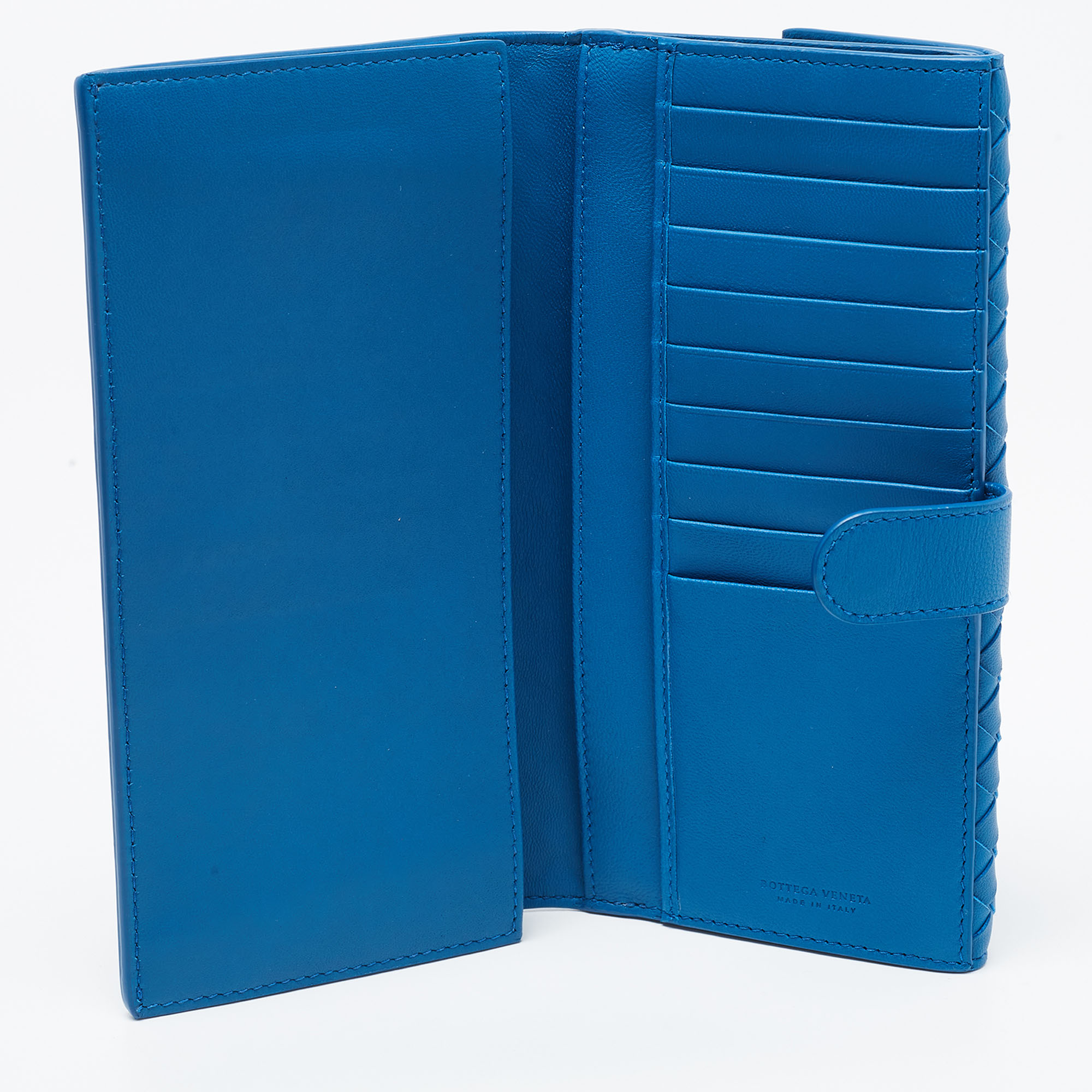 

Bottega Veneta Blue Intrecciato Leather French Flap Continental Wallet