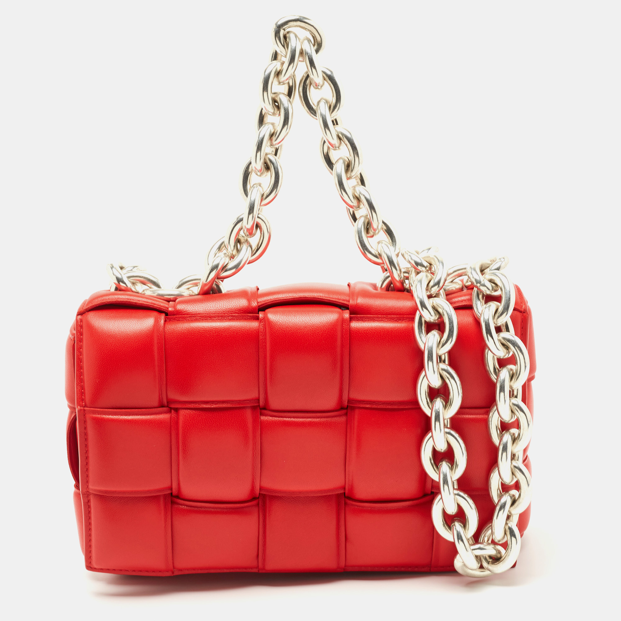 Pre-owned Bottega Veneta Red Padded Leather Chain Cassette Shoulder Bag
