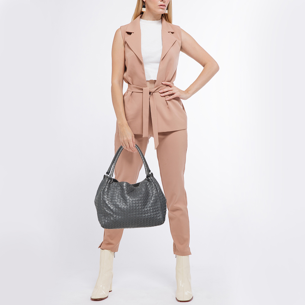 

Bottega Veneta Grey Intrecciato Leather Shoulder Bag
