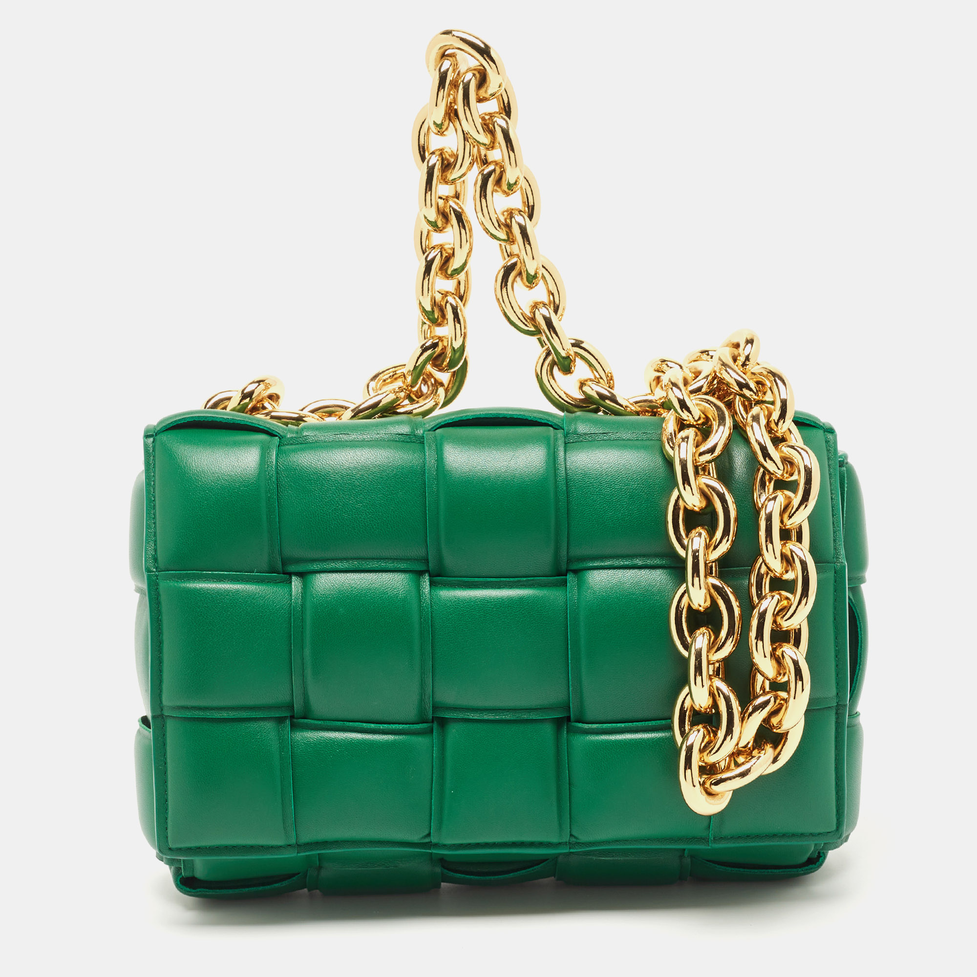 

Bottega Veneta Green Padded Intrecciato Leather Cassette Chain Bag