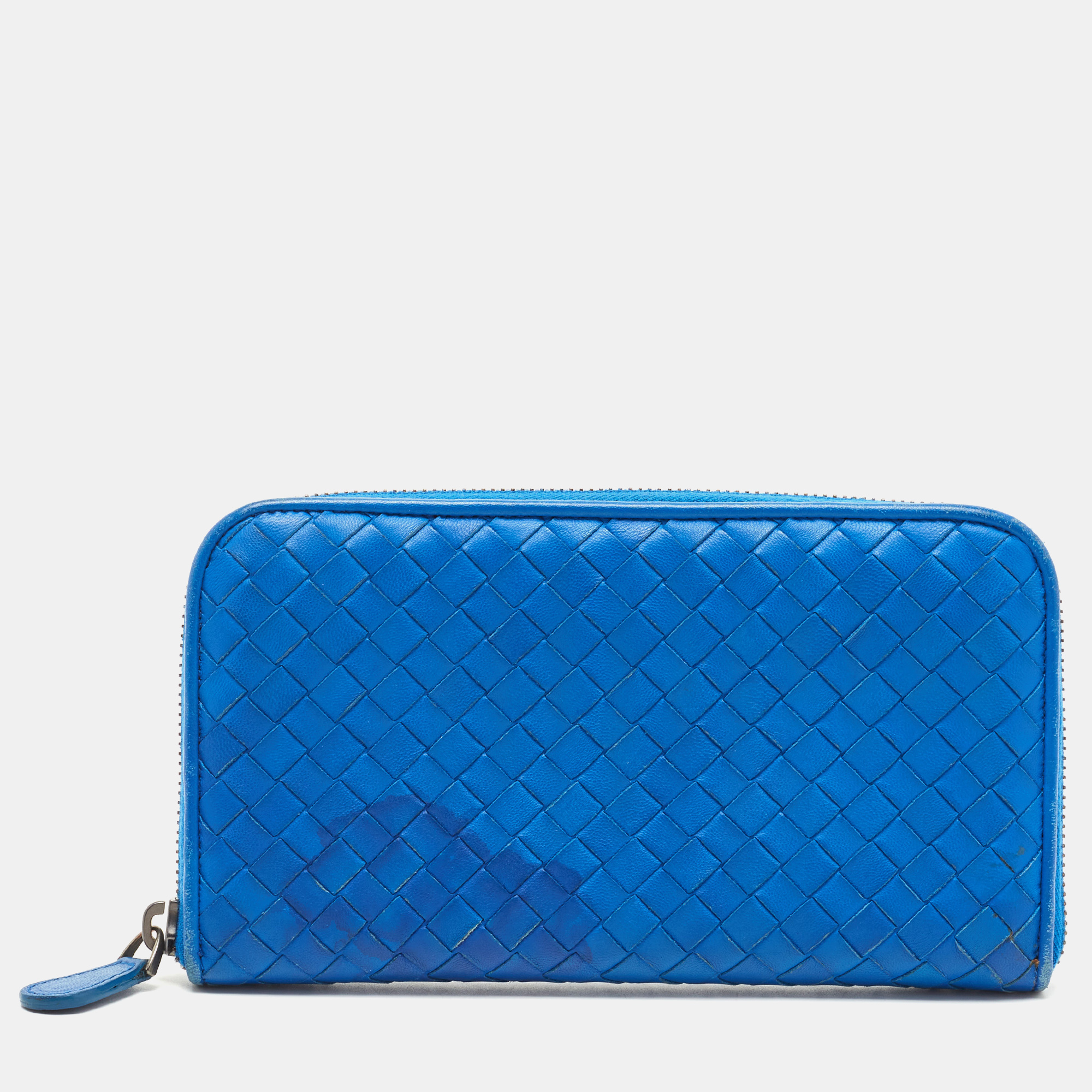 

Bottega Veneta Blue Intrecciato Leather Zip Around Wallet