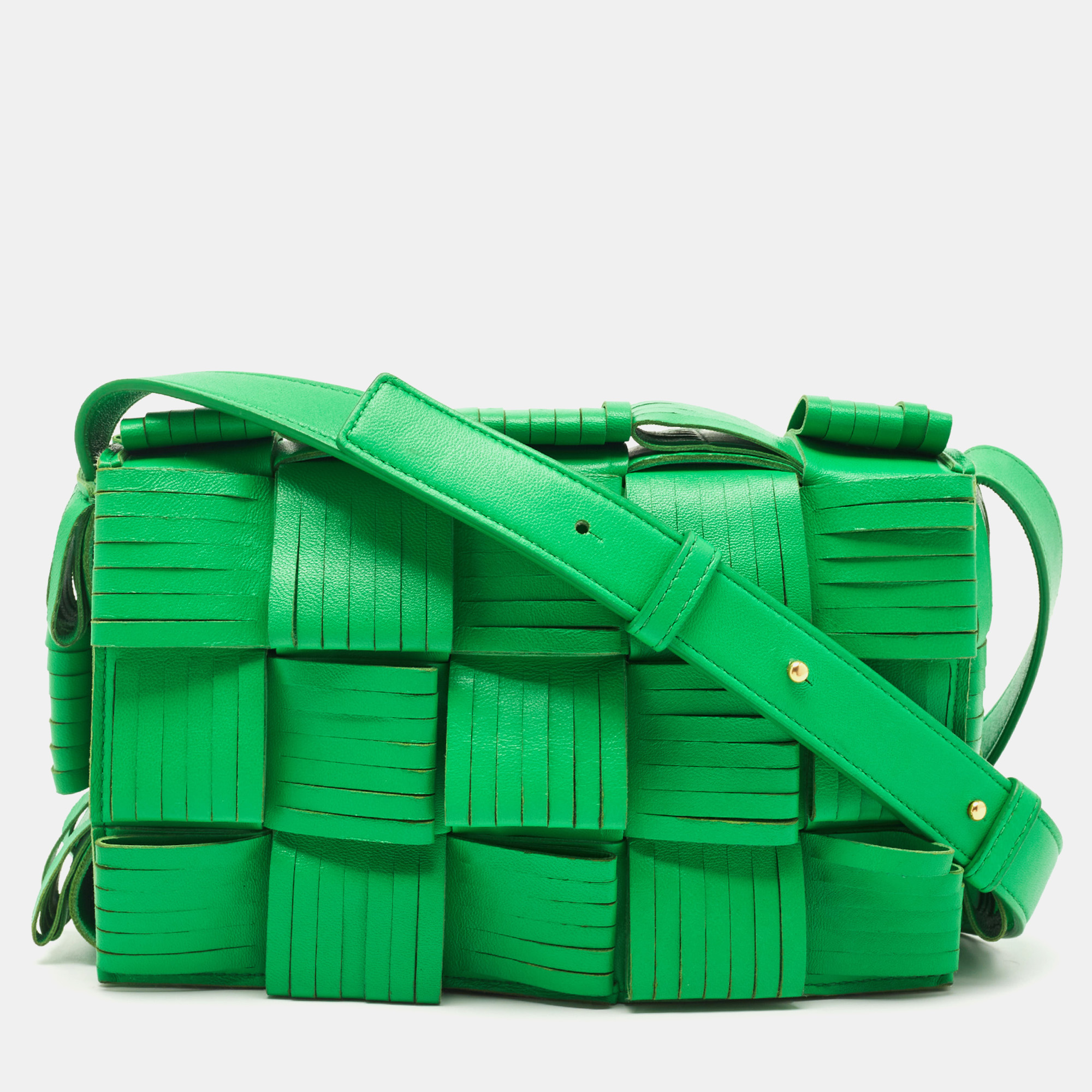 Pre-owned Bottega Veneta Green Leather Cassette Fringe Shoulder Bag