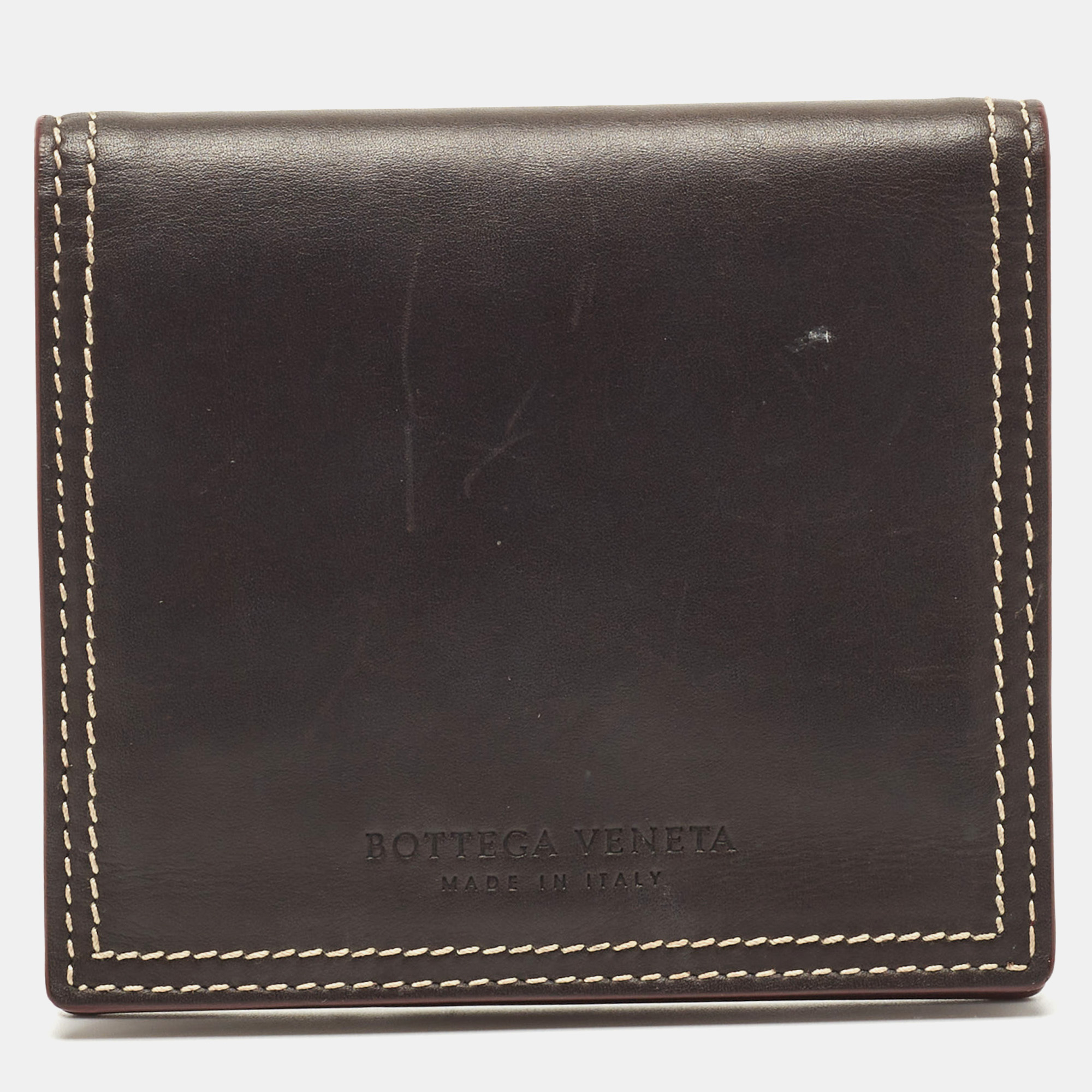 Pre-owned Bottega Veneta Grey/brown Leather Snap Bifold Wallet