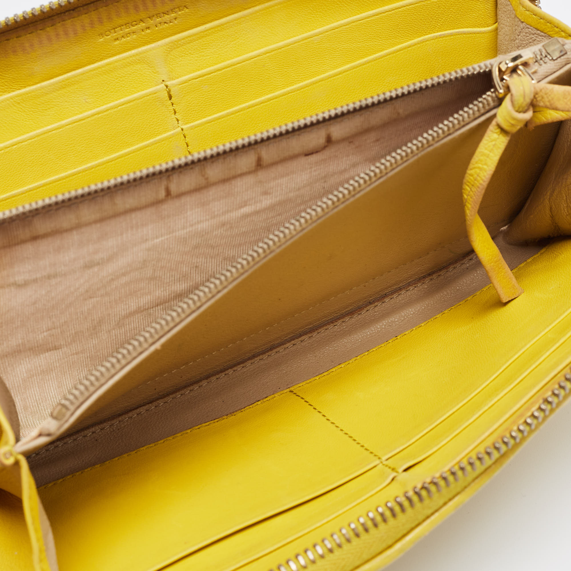 

Bottega Veneta Yellow Intrecciato Leather Zip Around Continental Wallet