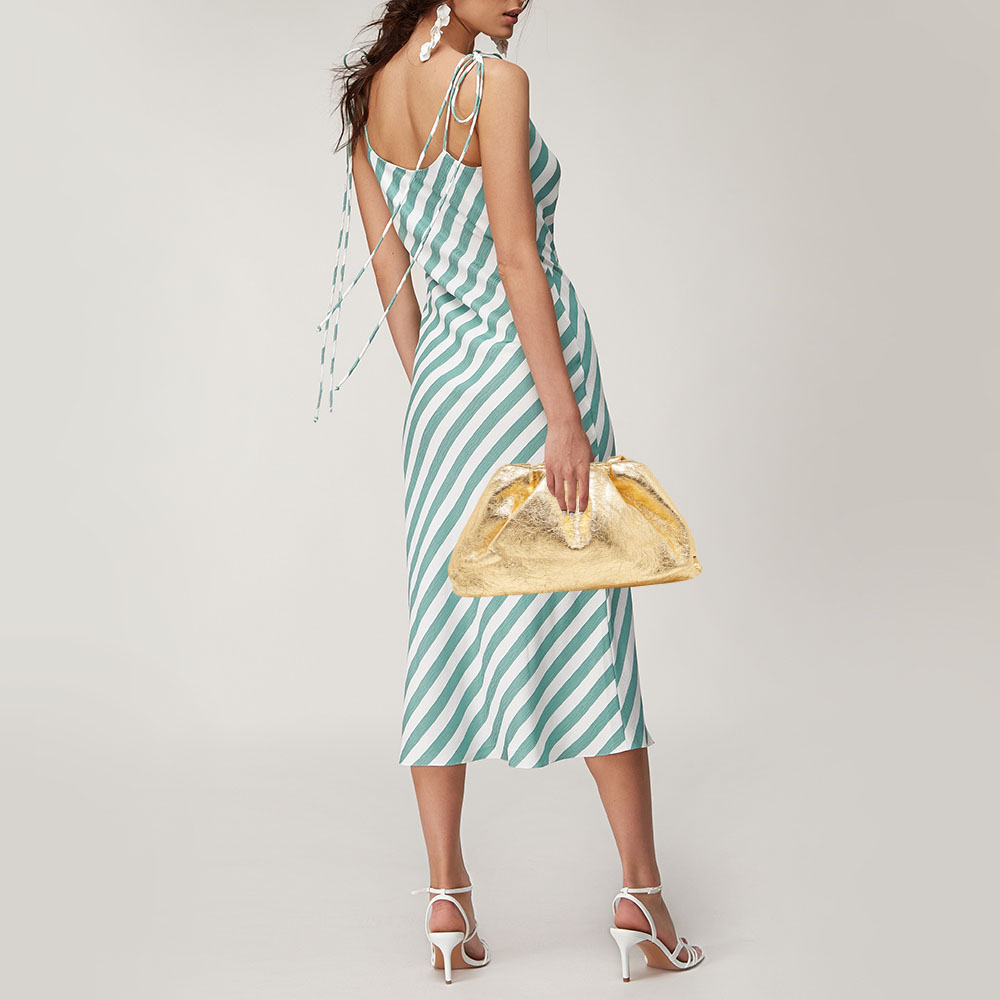 

Bottega Veneta Gold Crinkled Leather The Pouch Clutch