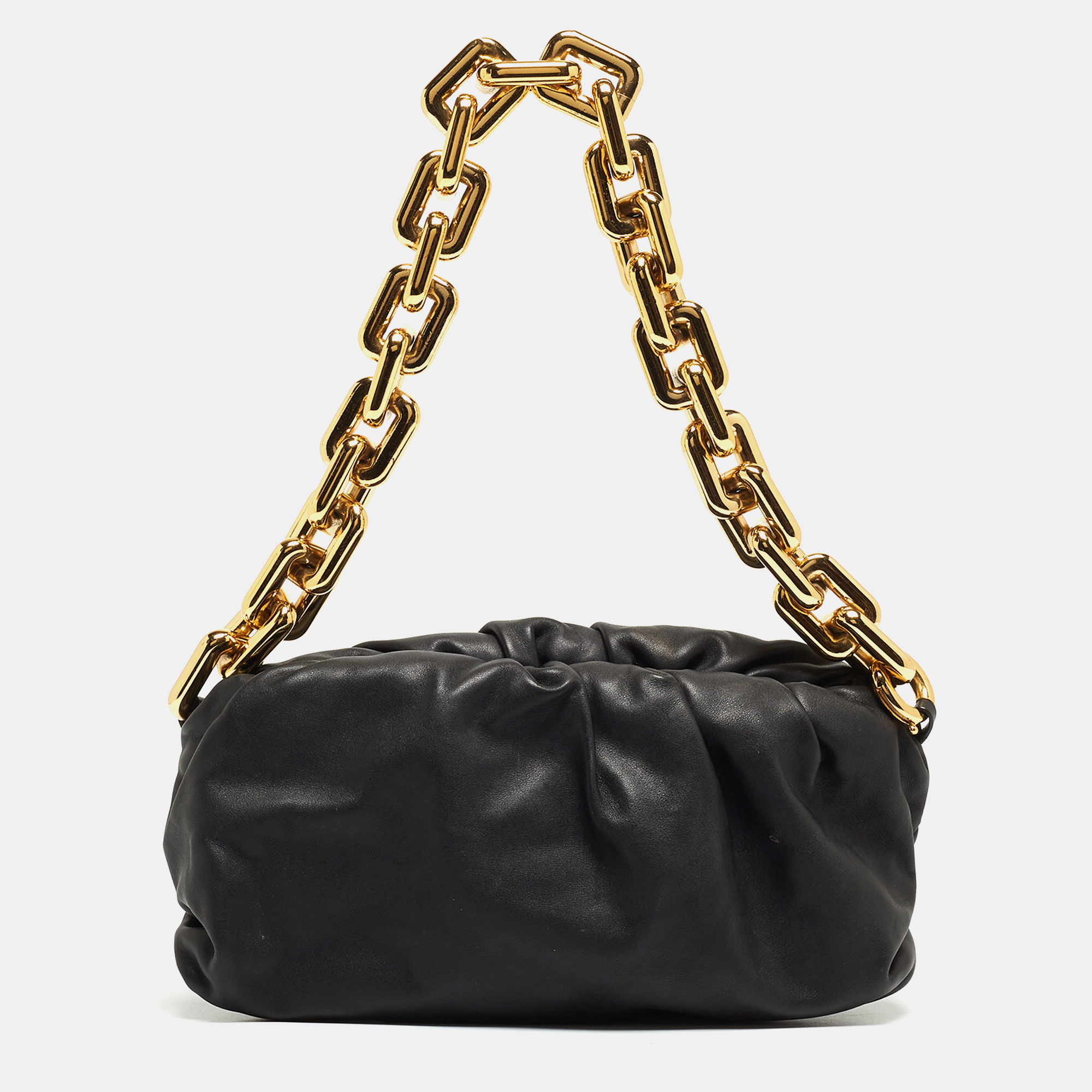 Pre-owned Bottega Veneta Black Leather Chain Pouch Shoulder Bag